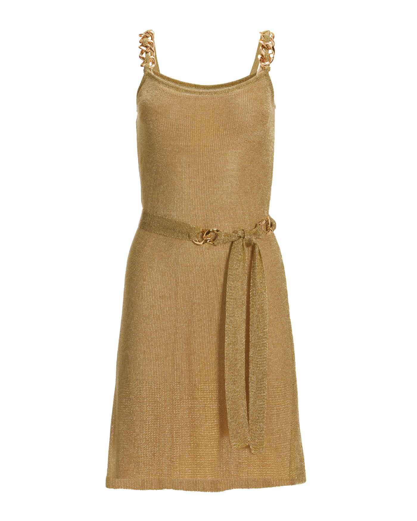Chain Detail Metallic Crochet Dress Gold