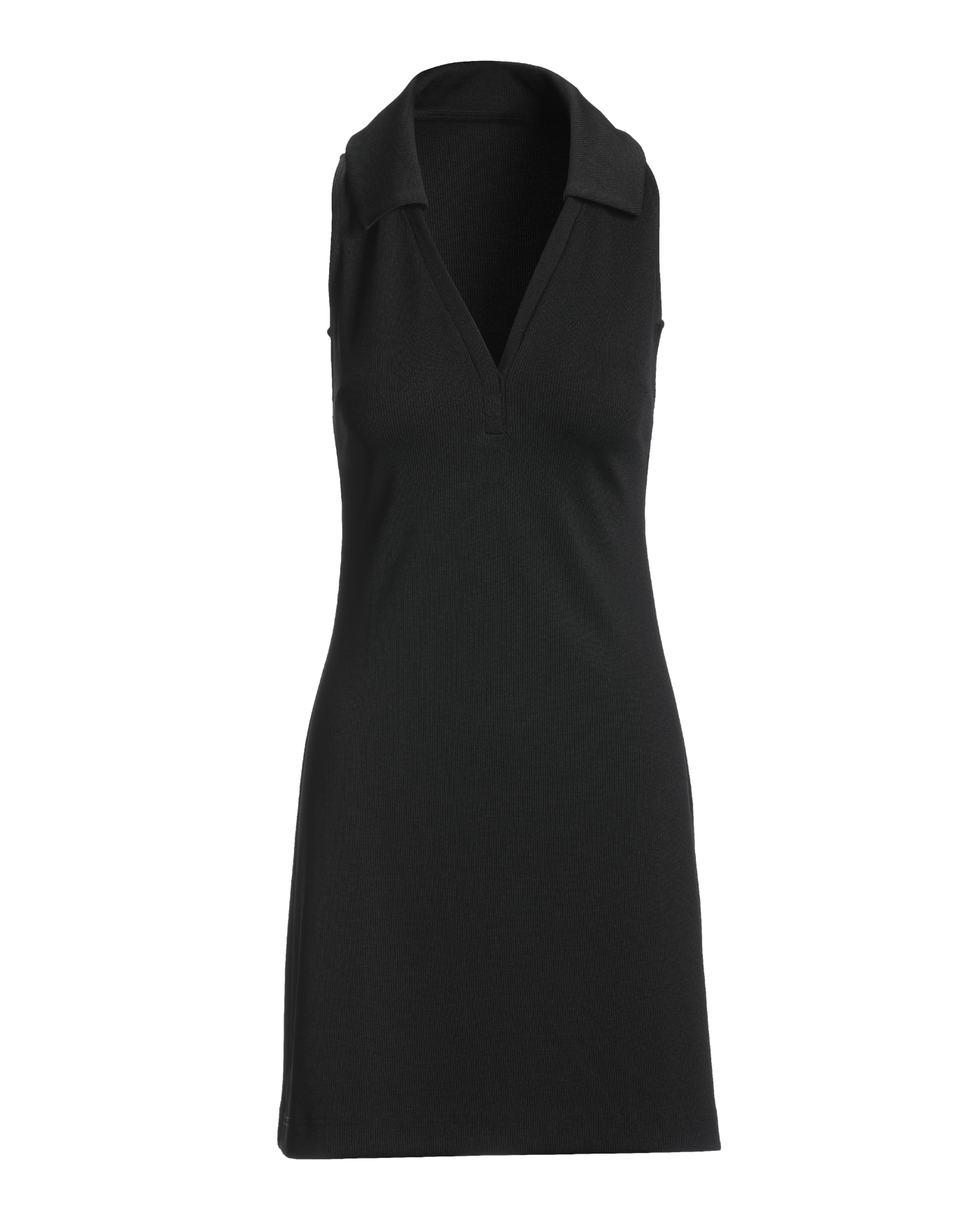 Sleeveless Collared Rib Knit Dress - Black | Boston Proper