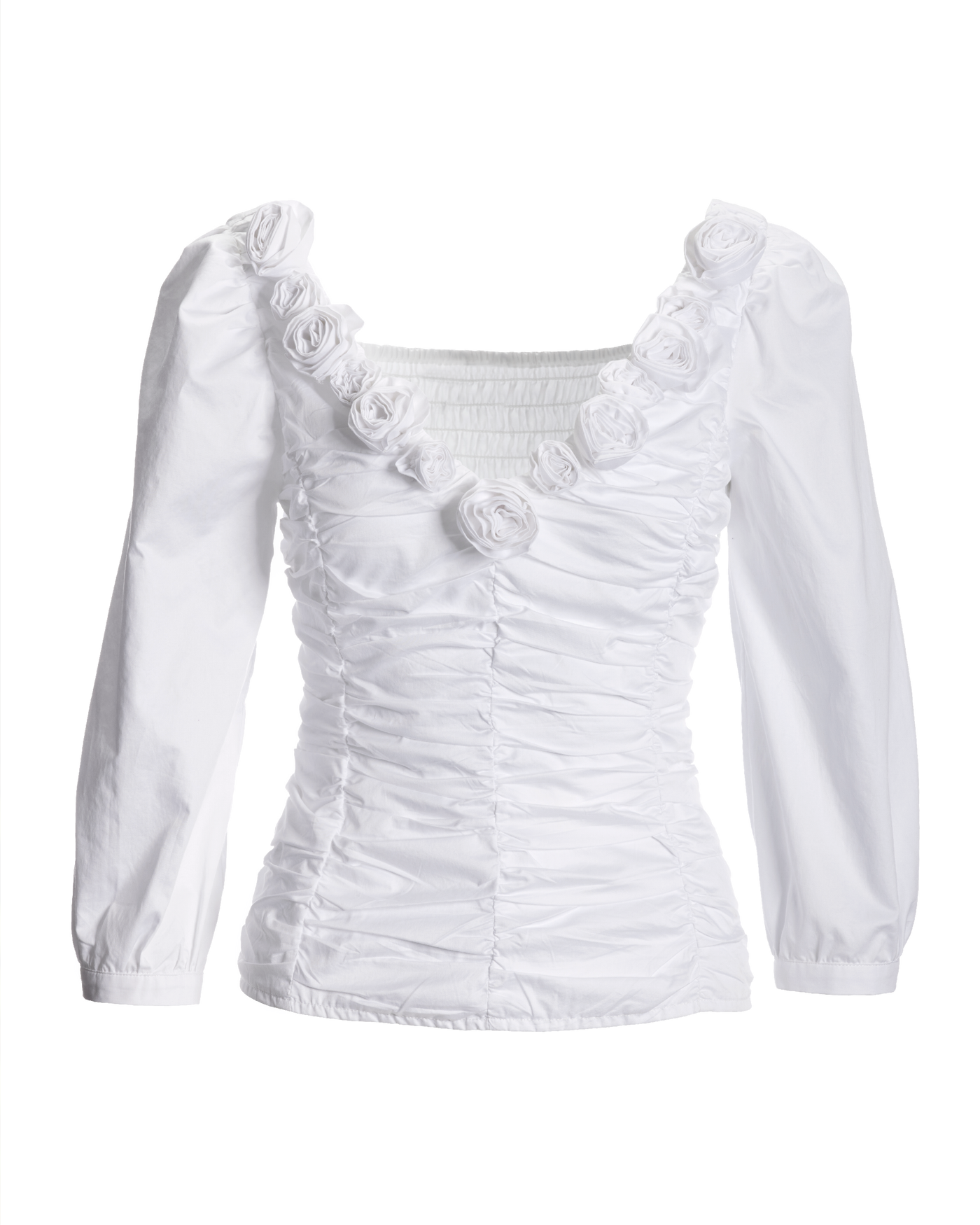 Rosette Ruched Poplin Blouse Pure White