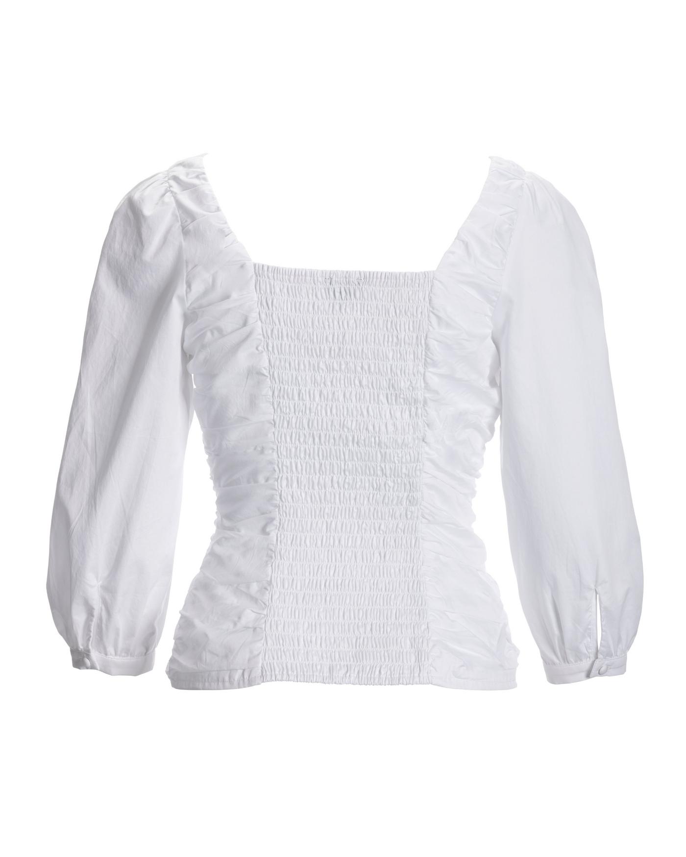 Rosette Ruched Poplin Blouse Pure White