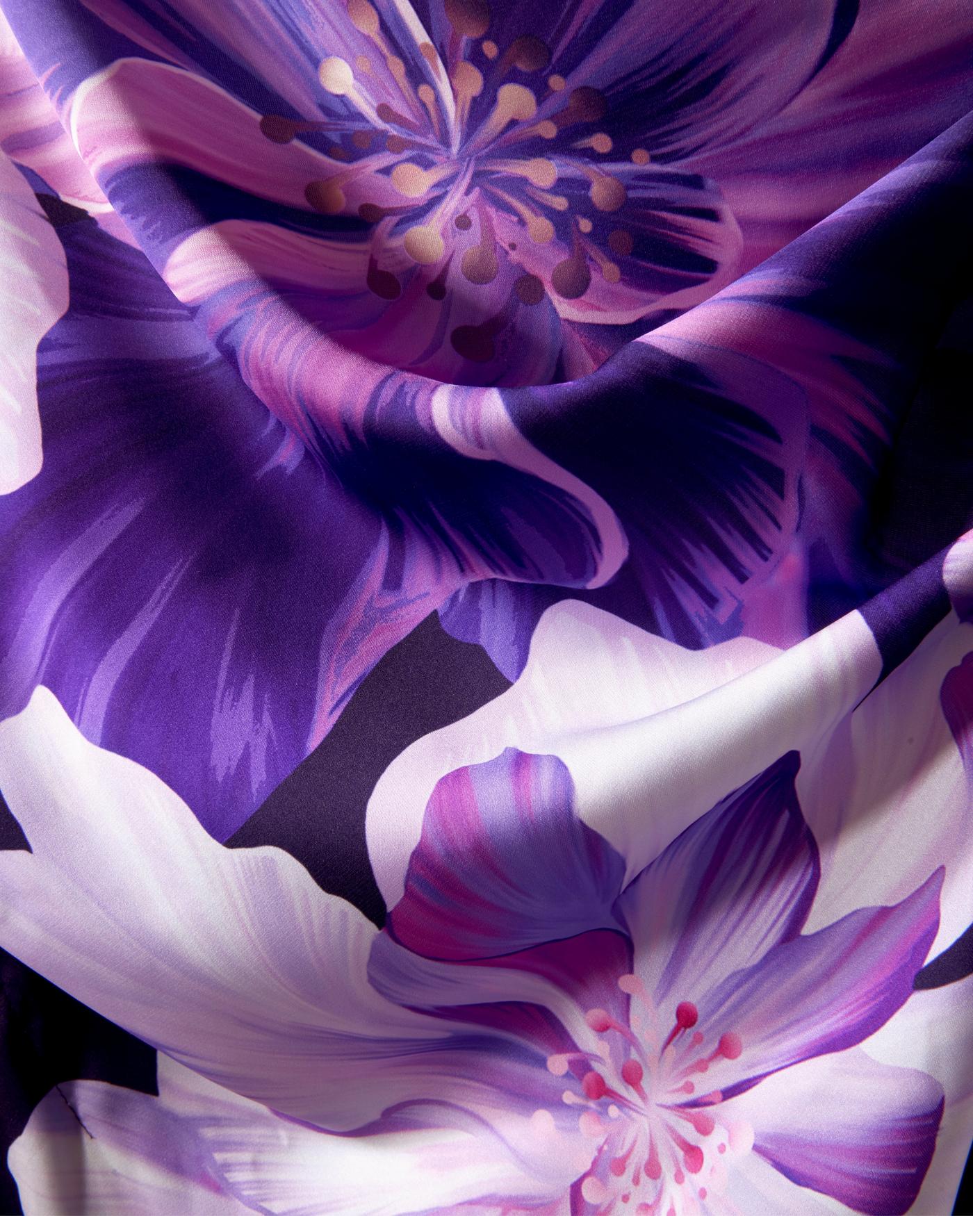 Exploded Dahlia Print Roxy Effortless Charmeuse Blouse - Purple