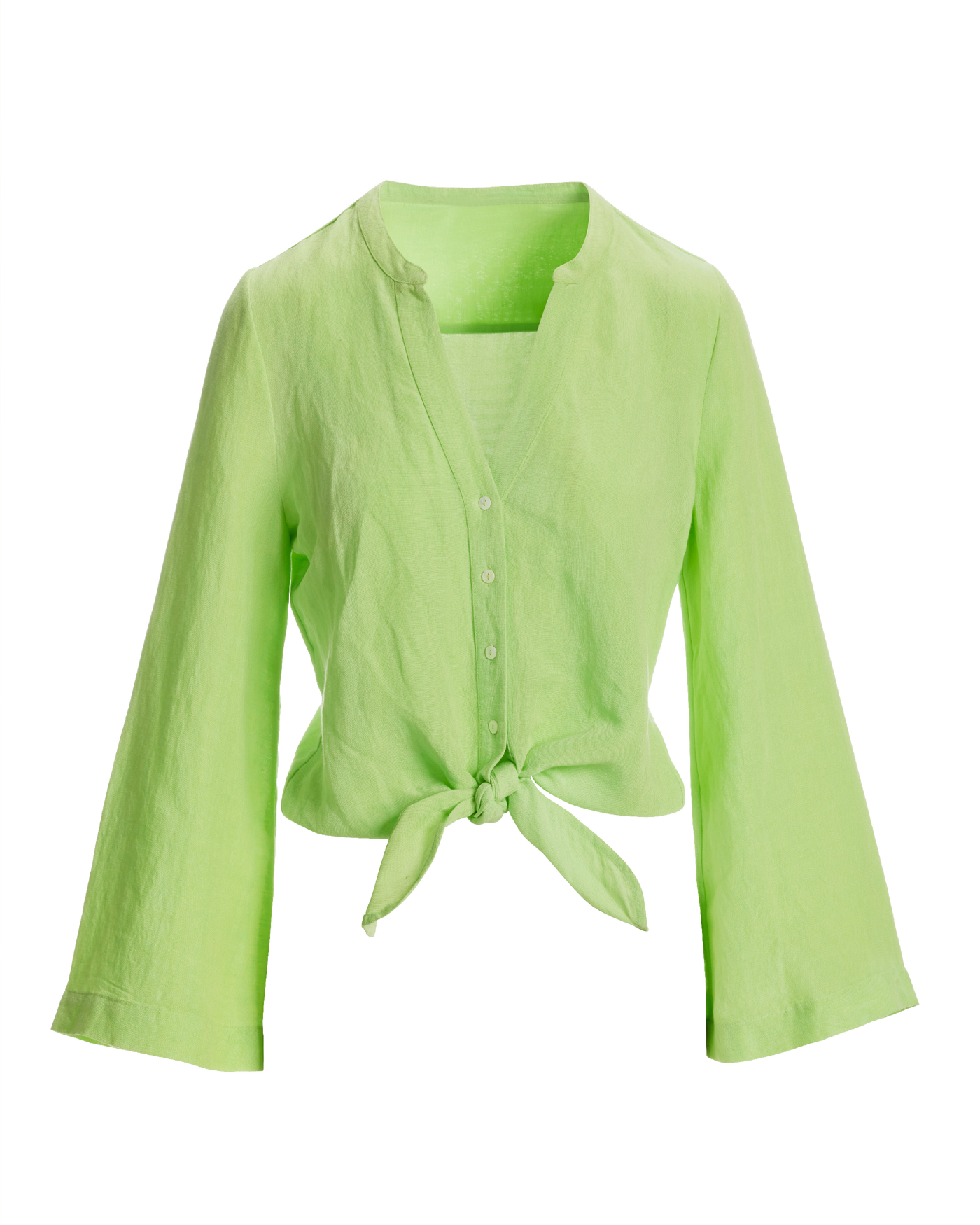 Linen Flare Sleeve Tie Front Shirt - Paradise Green | Boston Proper