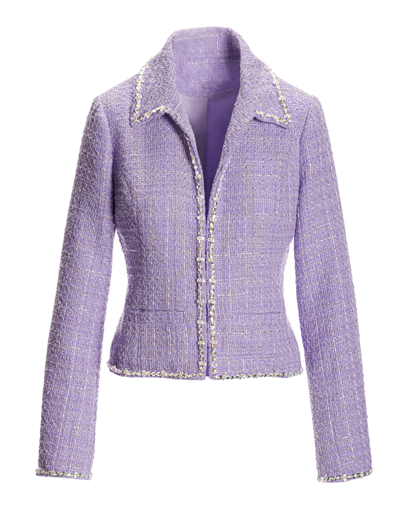 Crystal Trim Collared Tweed Jacket - Violet Tulip | Boston
