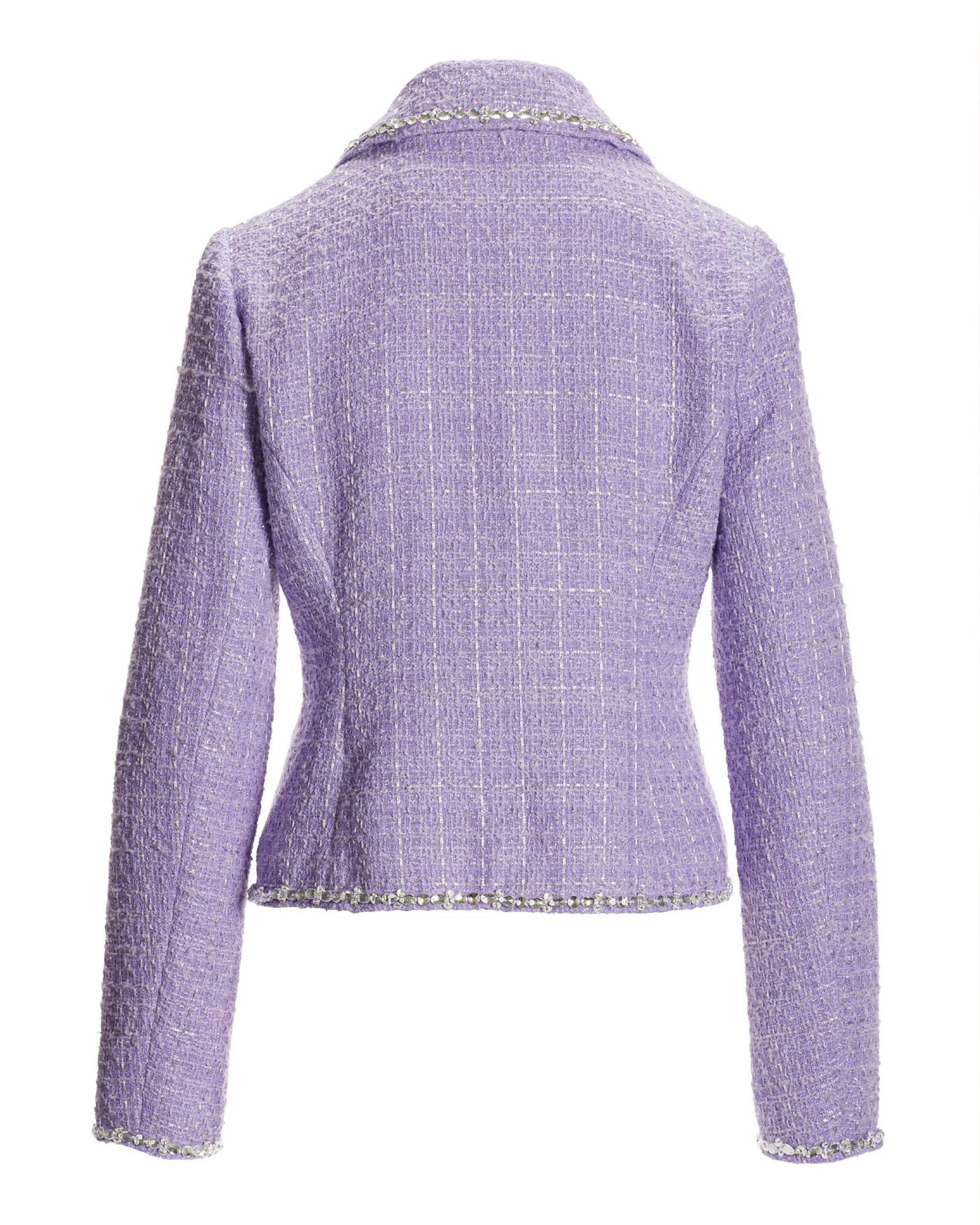 Crystal Trim Collared Tweed Jacket - Violet Tulip | Boston Proper