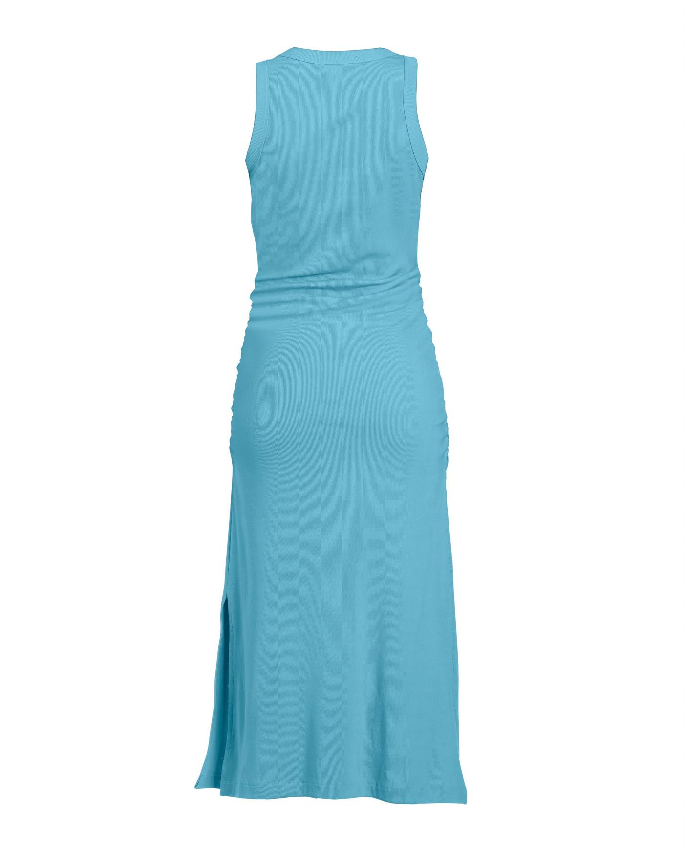 Scoop Neck Ruched Rib Knit Midi Dress - Blue Topaz | Boston Scoop Neck Ruched Rib Knit Midi Dress - Blue Topaz | Boston