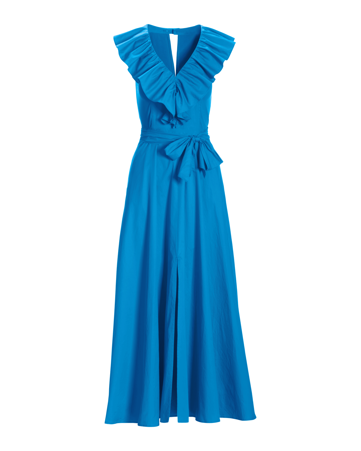 Ruffle Detail Poplin Fit and Flare Ankle Length Dress - Blue Danube |  Boston Proper