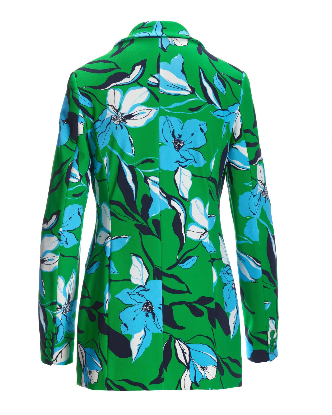 Beyond Travel Summer Lilies Green Print Classic Boyfriend Blazer Fern Green Maritime Navy