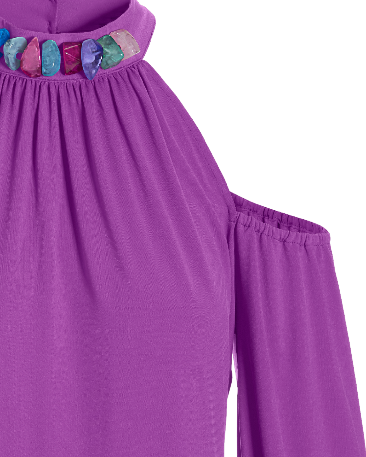 So Chic Cold Shoulder Beaded Neck Top - Dahlia Purple