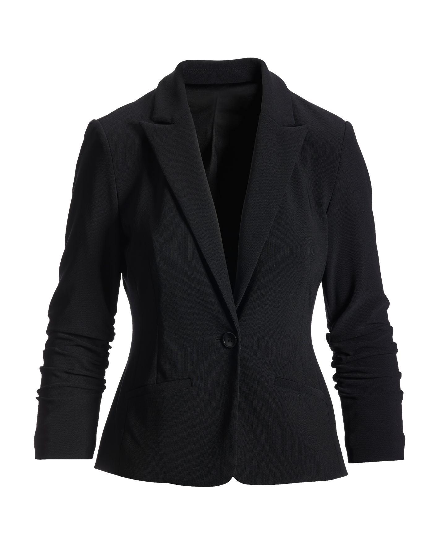 Beyond Travel Short Ruched Sleeve Blazer Jet Black