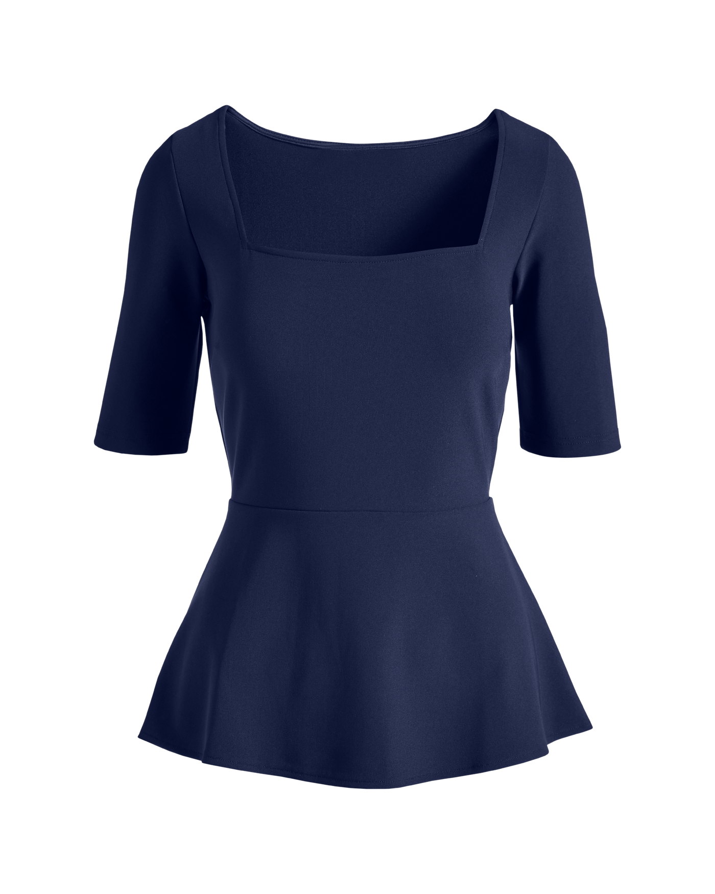 Beyond Travel Square Neck Elbow Sleeve Peplum Top Maritime Navy