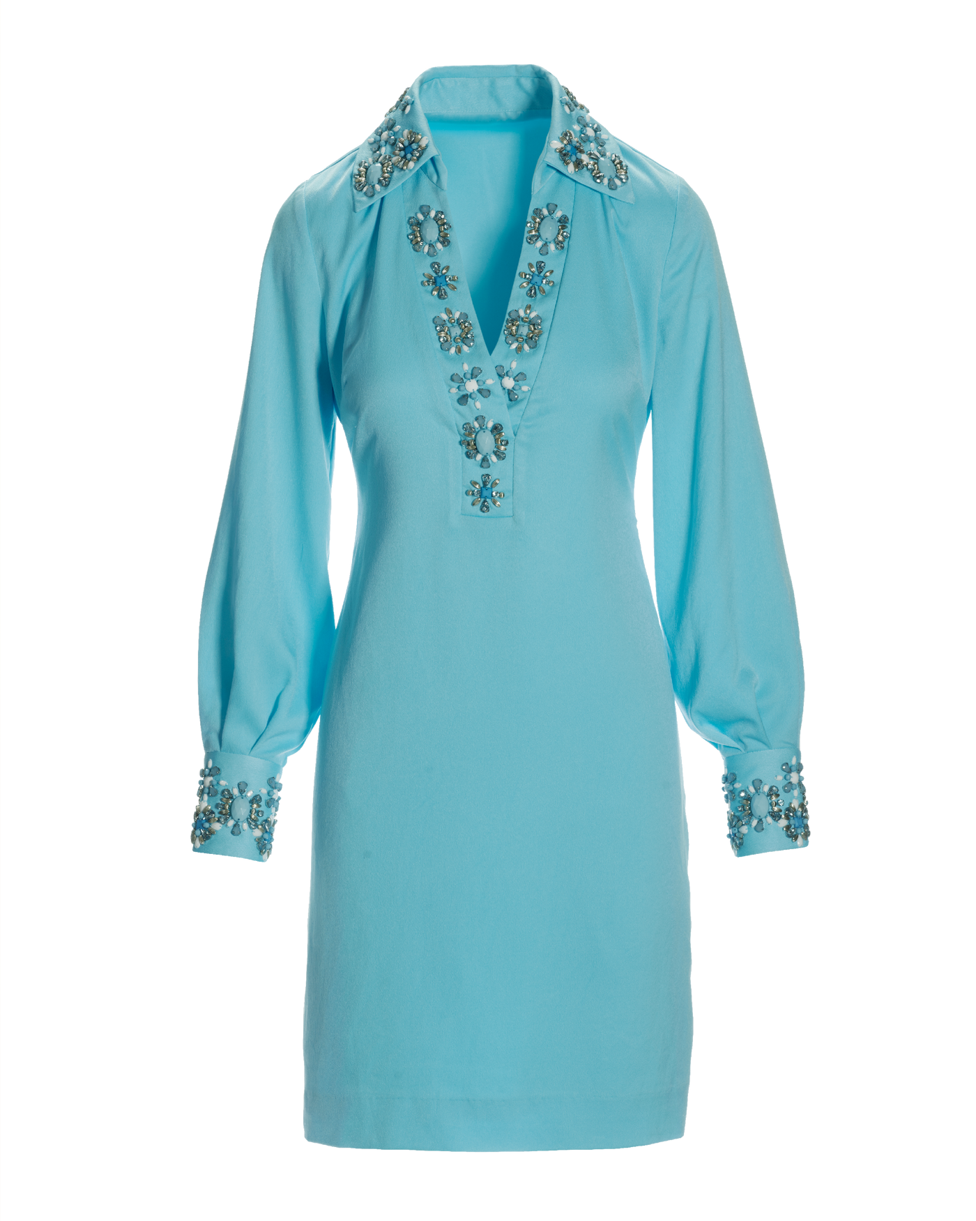 Beaded Embellished Trim Collared Tunic Dress - Blue Topaz | Boston Proper