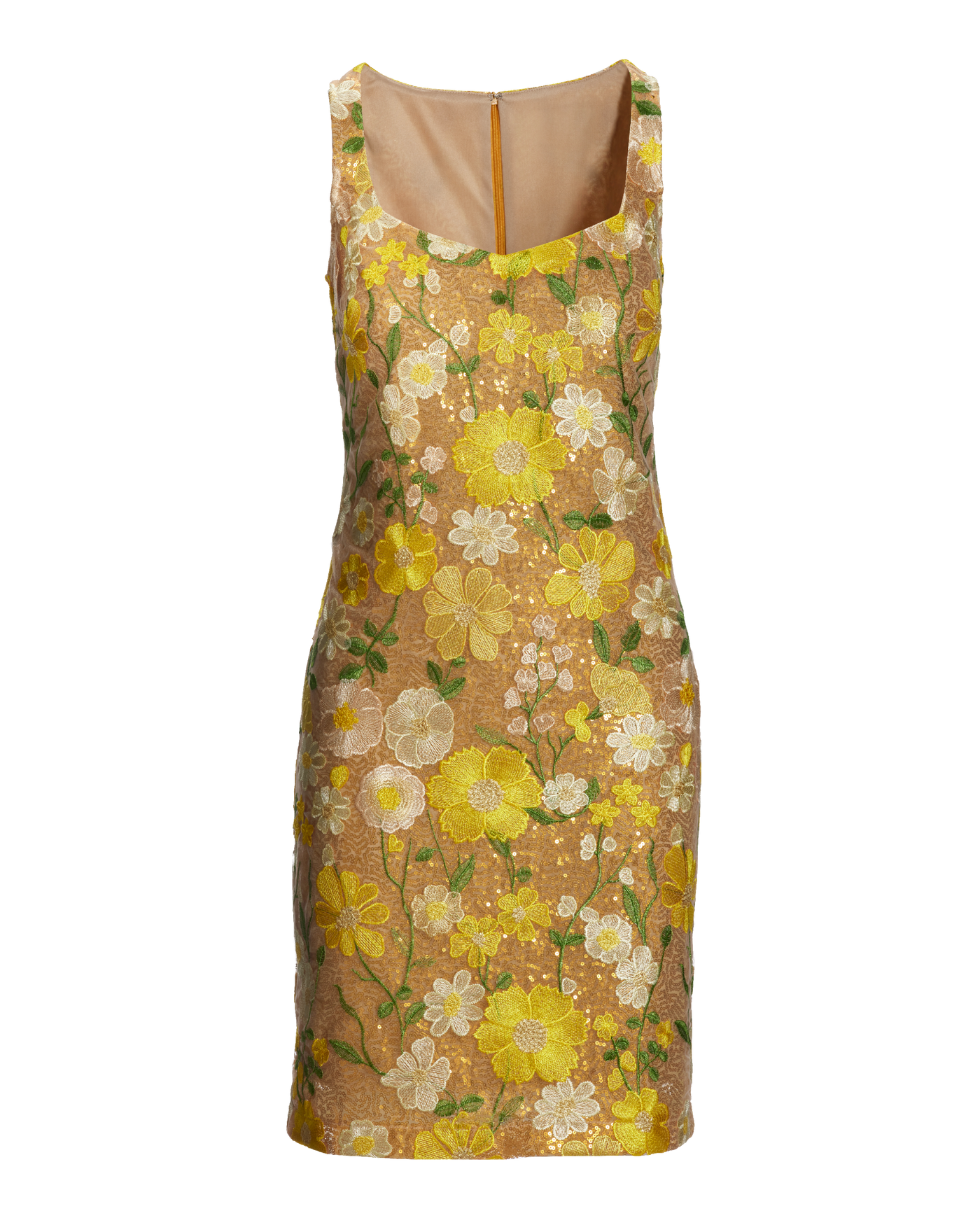 Floral Embroidered Sequin Sheath Dress - Yellow Multi | Boston Proper