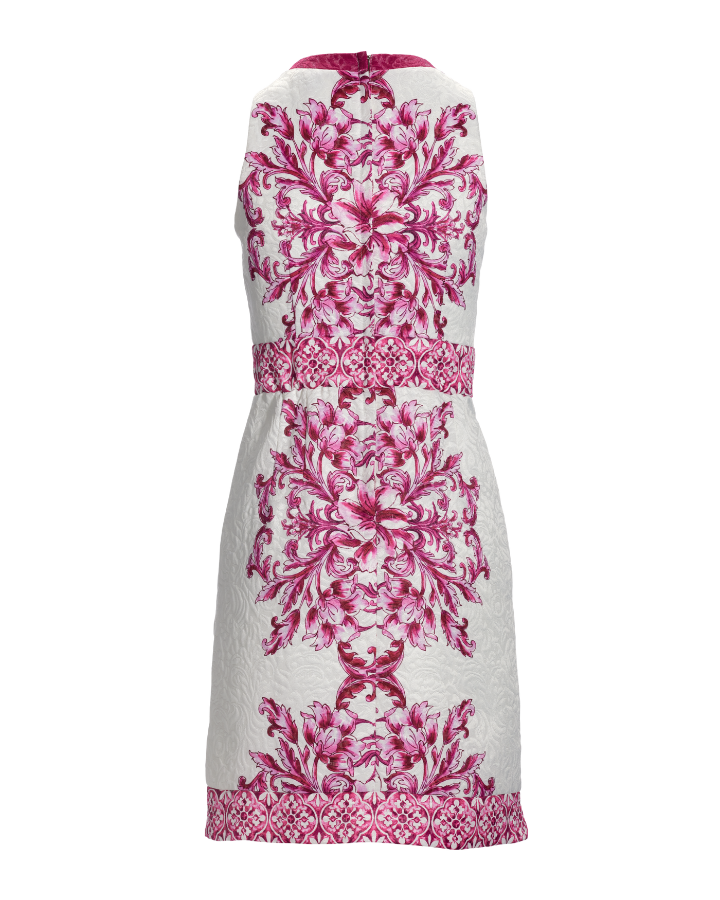 Tile Print Textured Jacquard Sheath Dress - Pink Multicolor