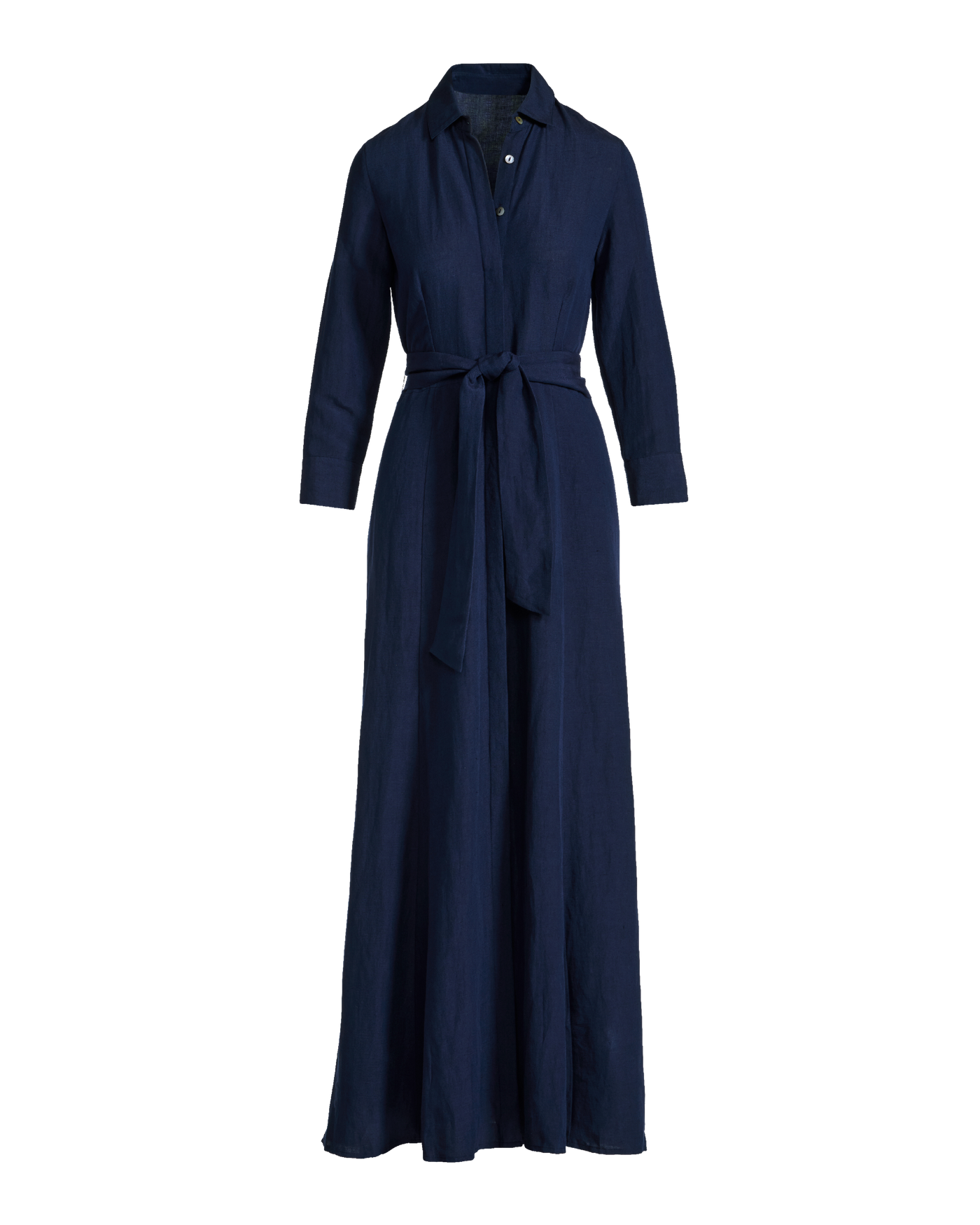 Linen Three Quarter Sleeve Maxi Shirt Dress Flax