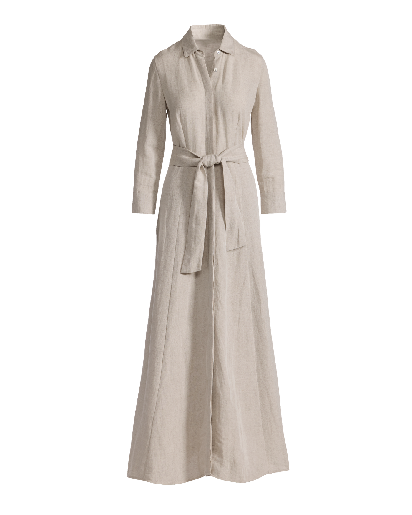 Linen Three Quarter Sleeve Maxi Shirt Dress Flax