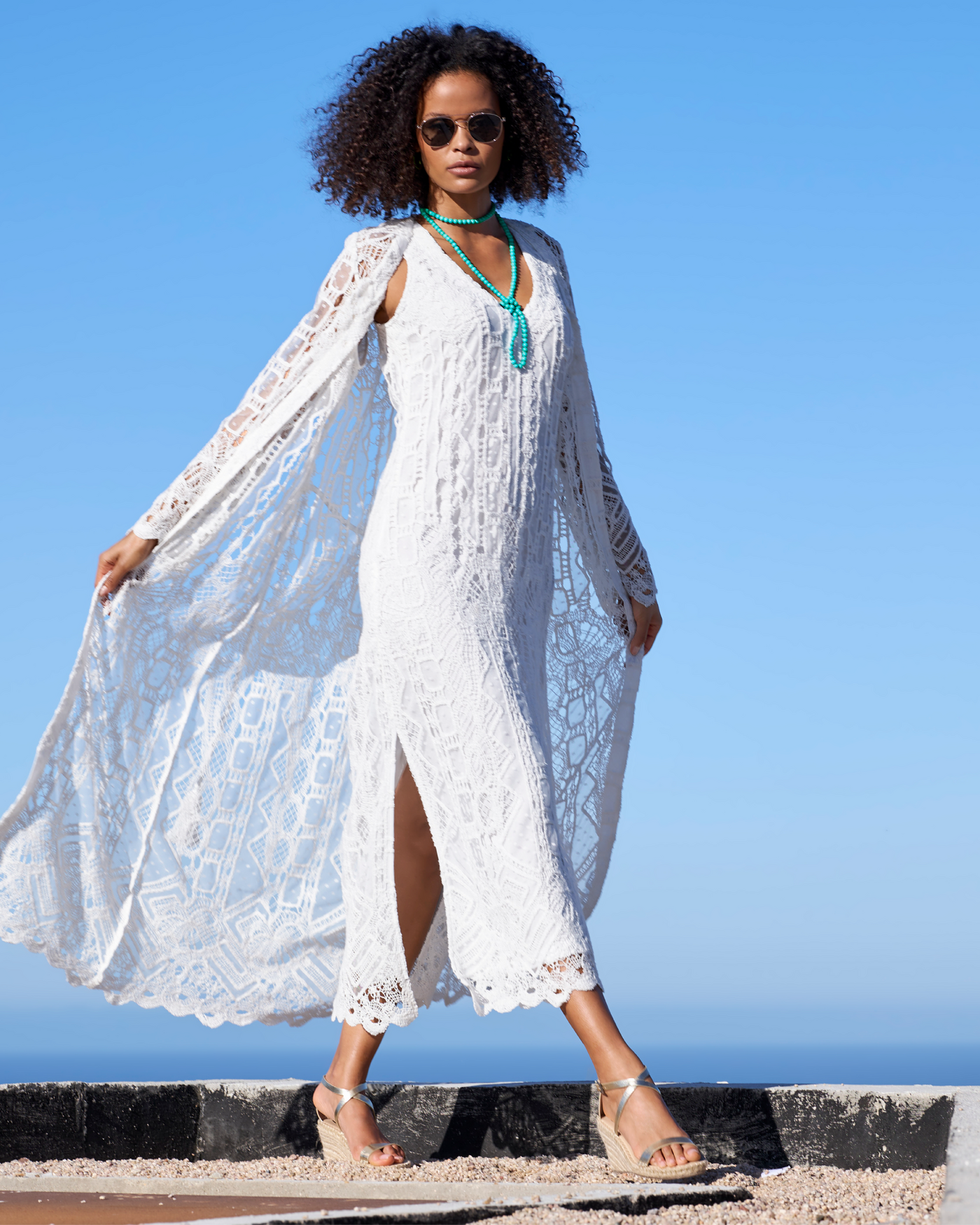 Mesh Crochet Mix Dress - White | Boston Proper
