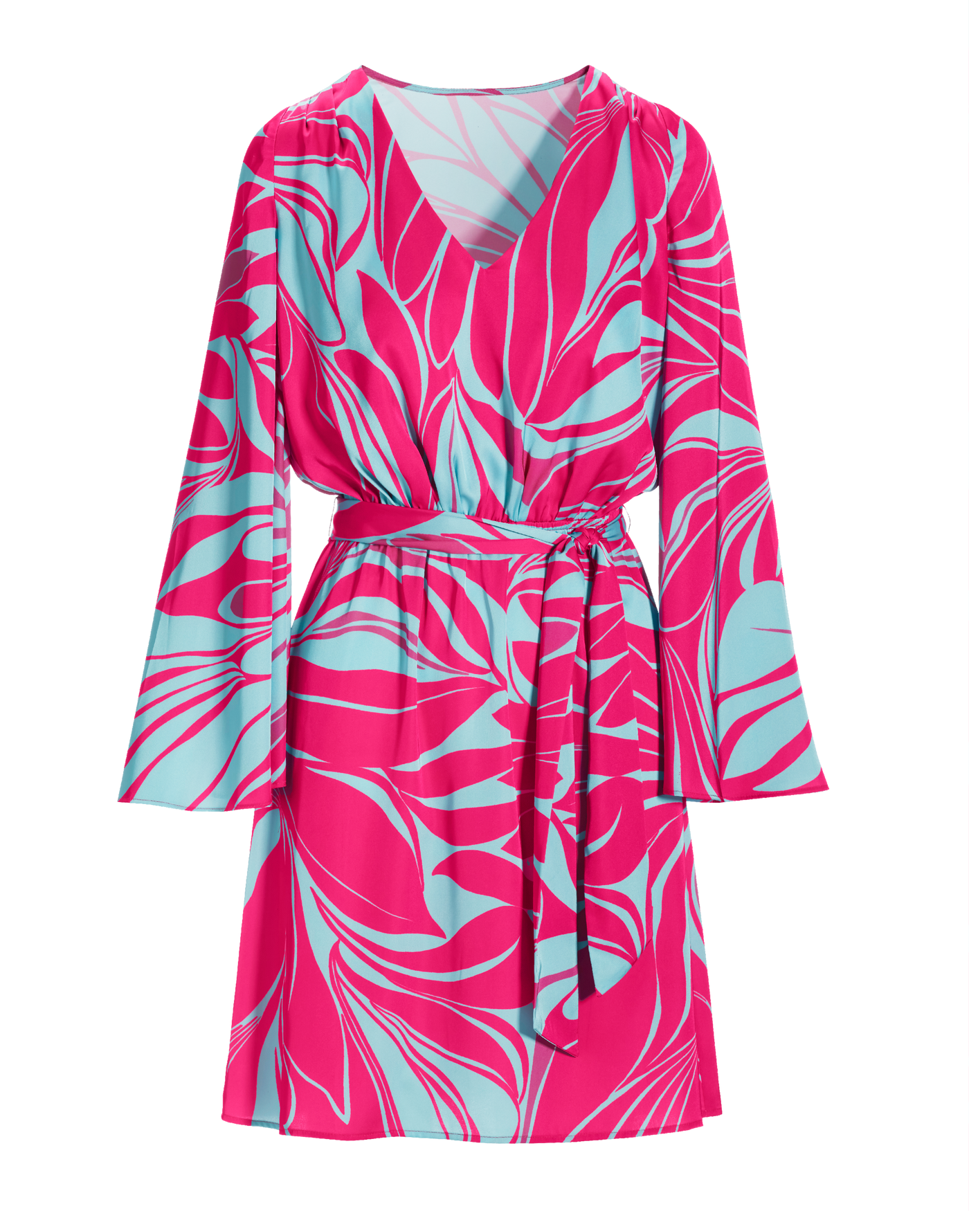 Sirena Abstract Print Flare Sleeve Charmeuse Dress - Blue / Pink | Boston  Proper