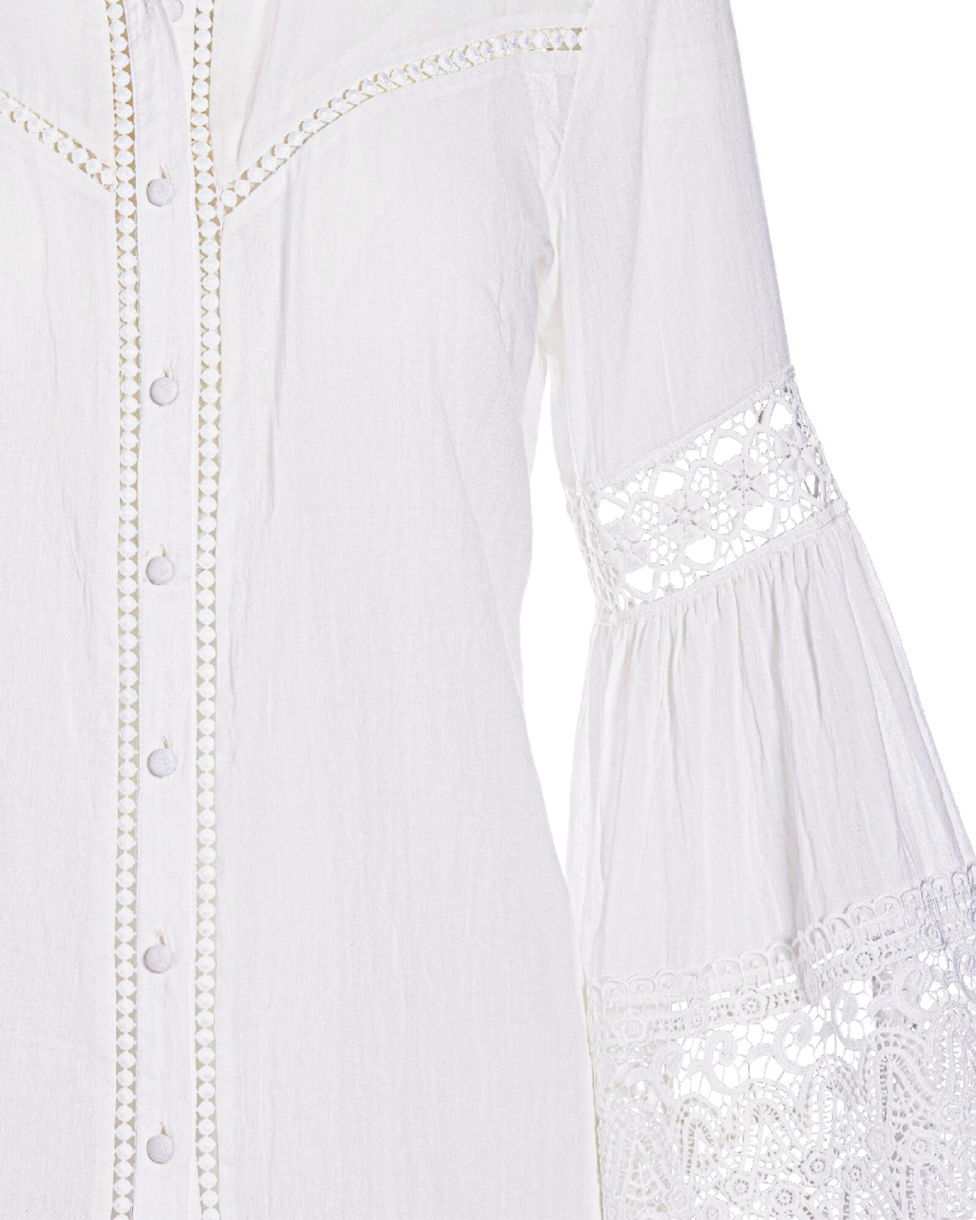 Flare sleeve Lace Trim Cotton Button Up Shirt - White | Boston Proper