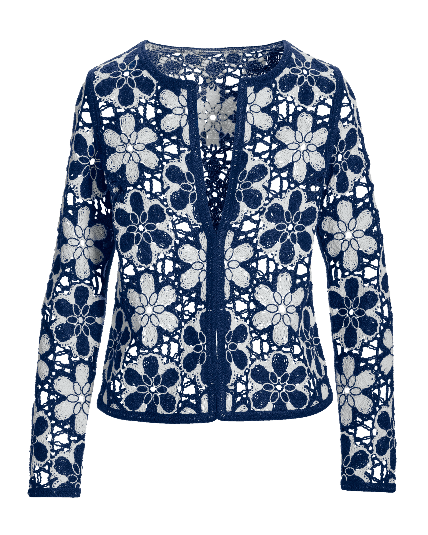 Crochet Cardigan Navy/White
