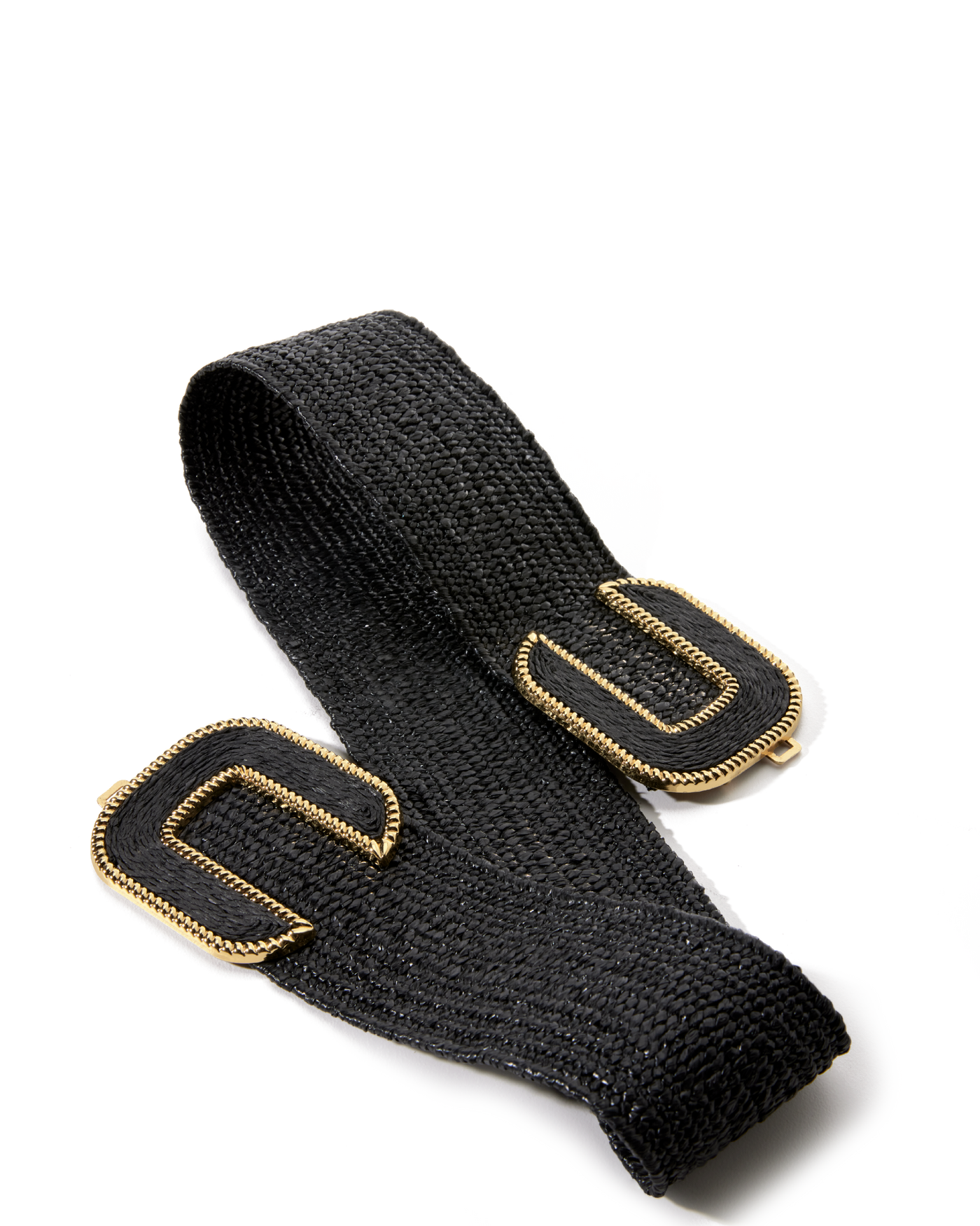 NWOT Karl Lagerfeld Black Raffia & Gold Tone Boho Casual Preppy Belt 36in Canne Double Band Flat Sandal | Sandals | Karl Lagerfeld Paris main image 4