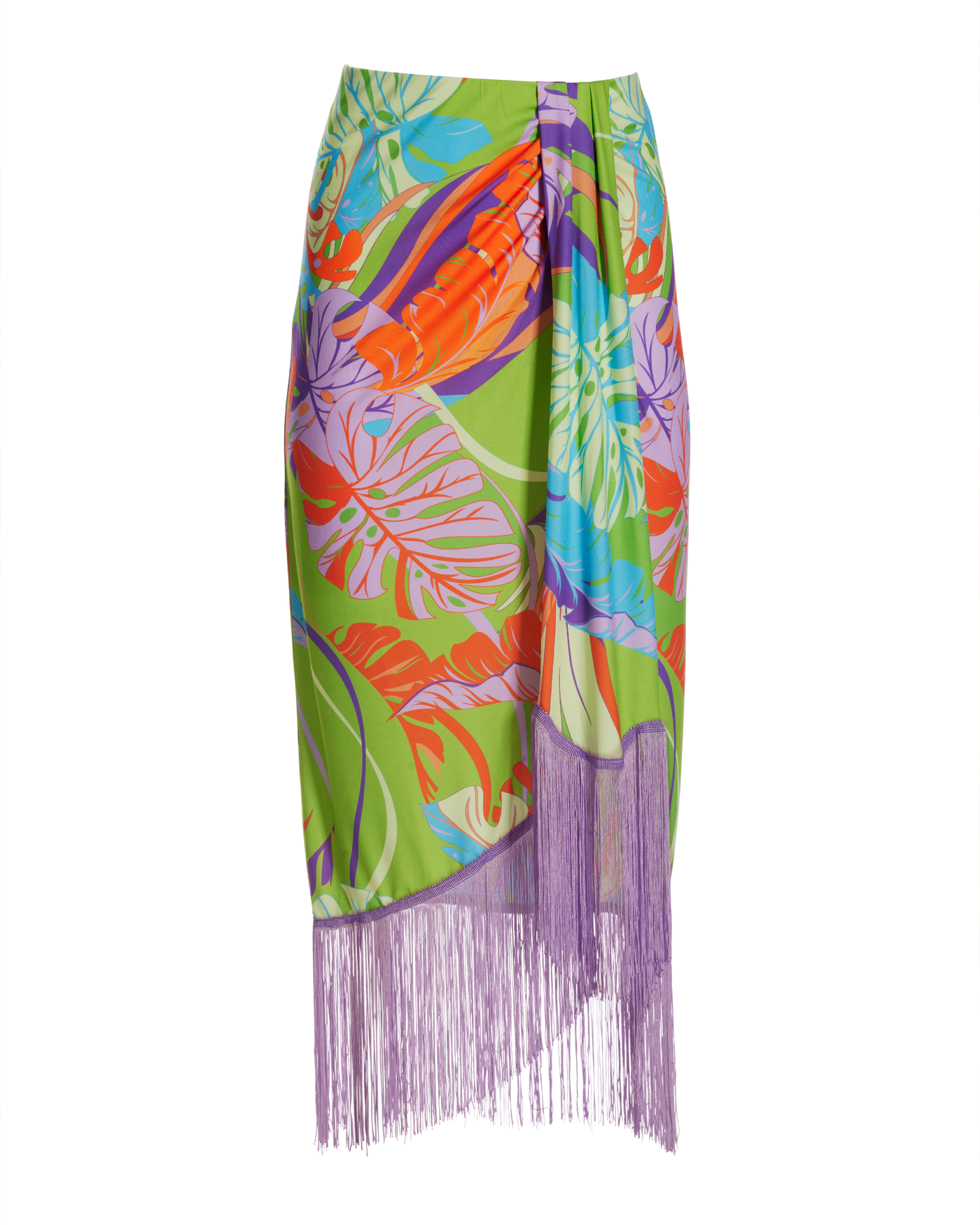 Cabo Leaves Print Fringe Skirt Green