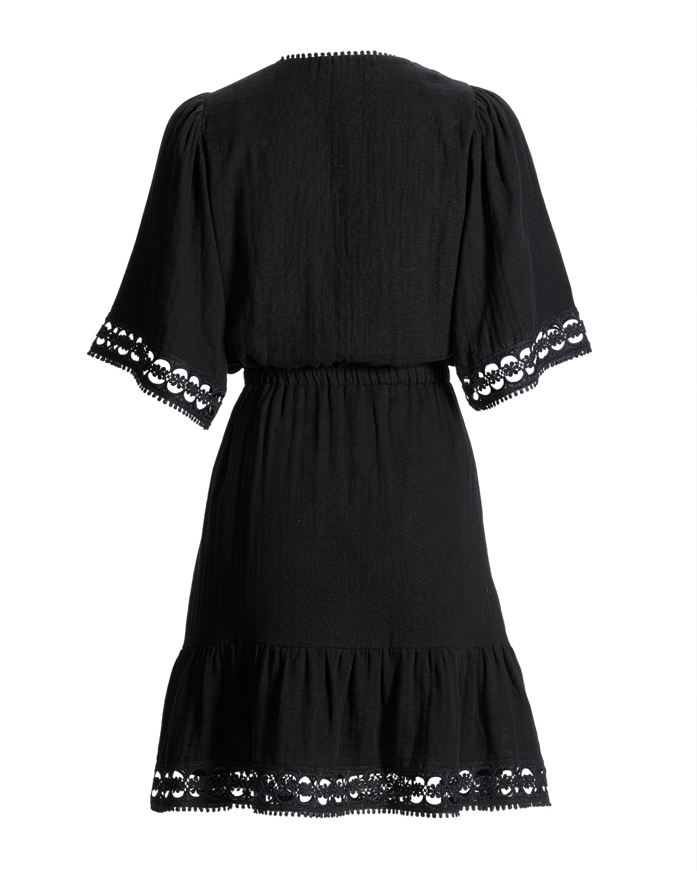 Lace Trim Gauze A Line Dress - Black | Boston Proper