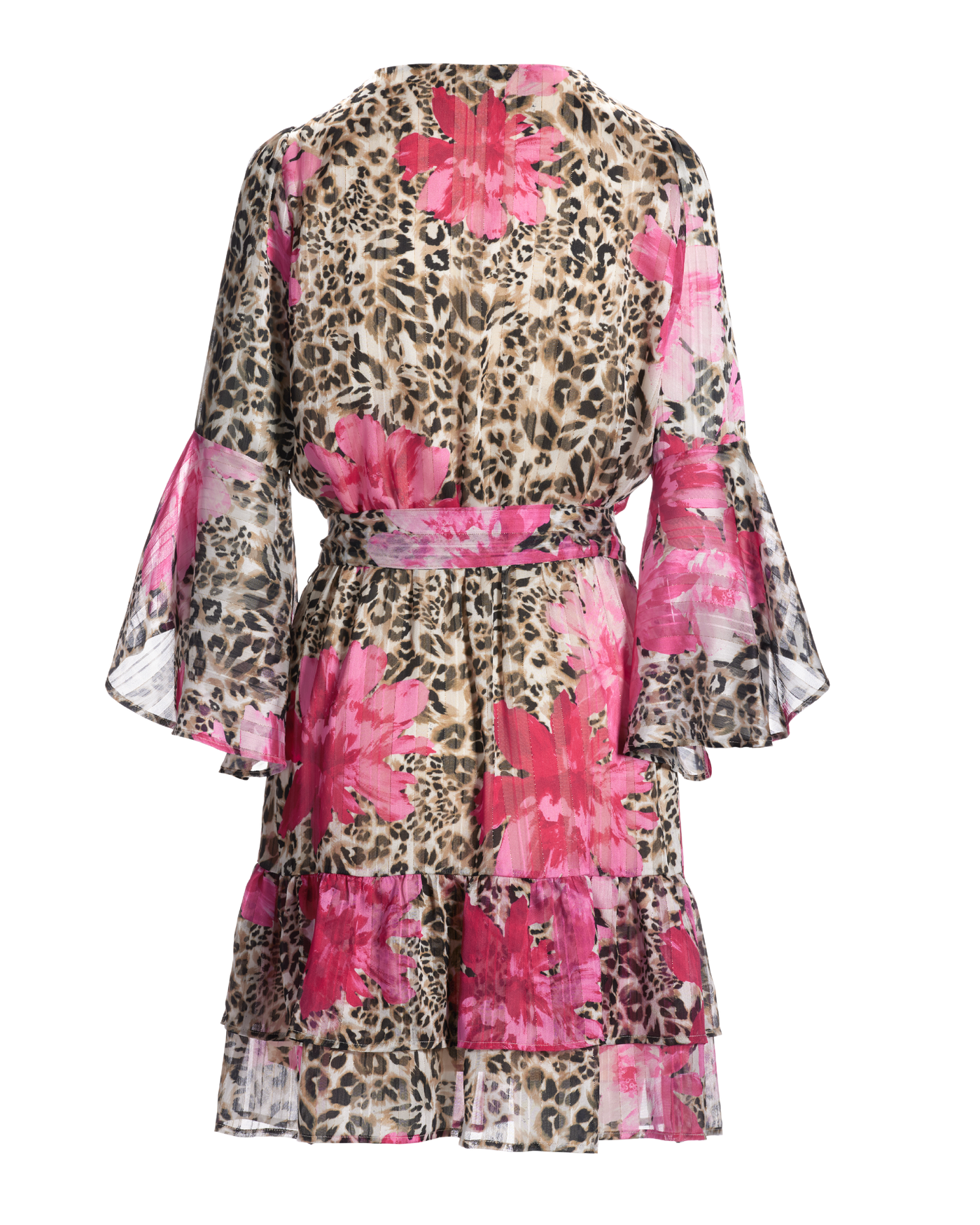 Cheetah Blooms Shimmer Bell Sleeve A Line Dress - Neutral/Pink | Boston  Proper