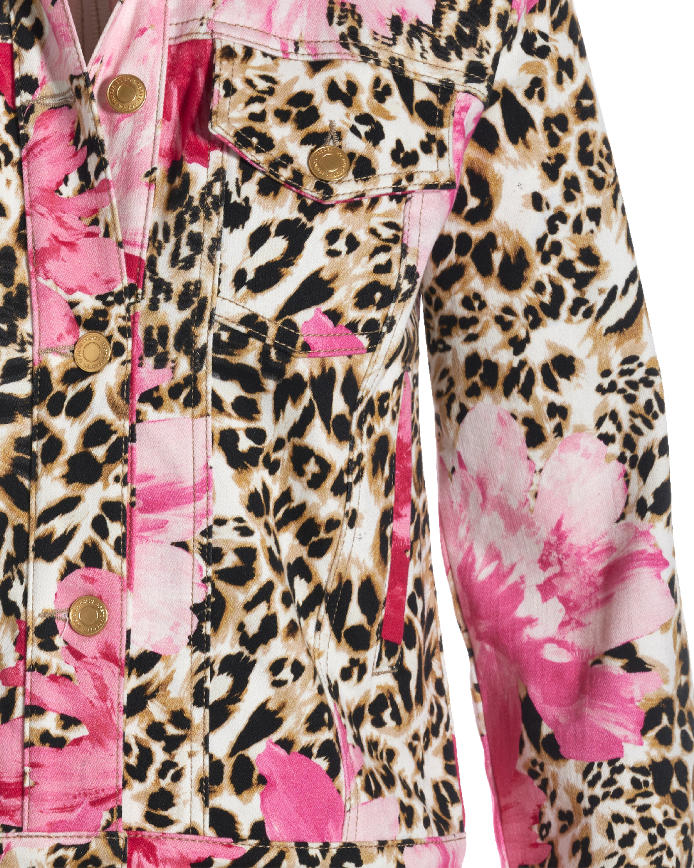 Cheetah Blooms Print Essential Denim Jacket - Neutral/Pink