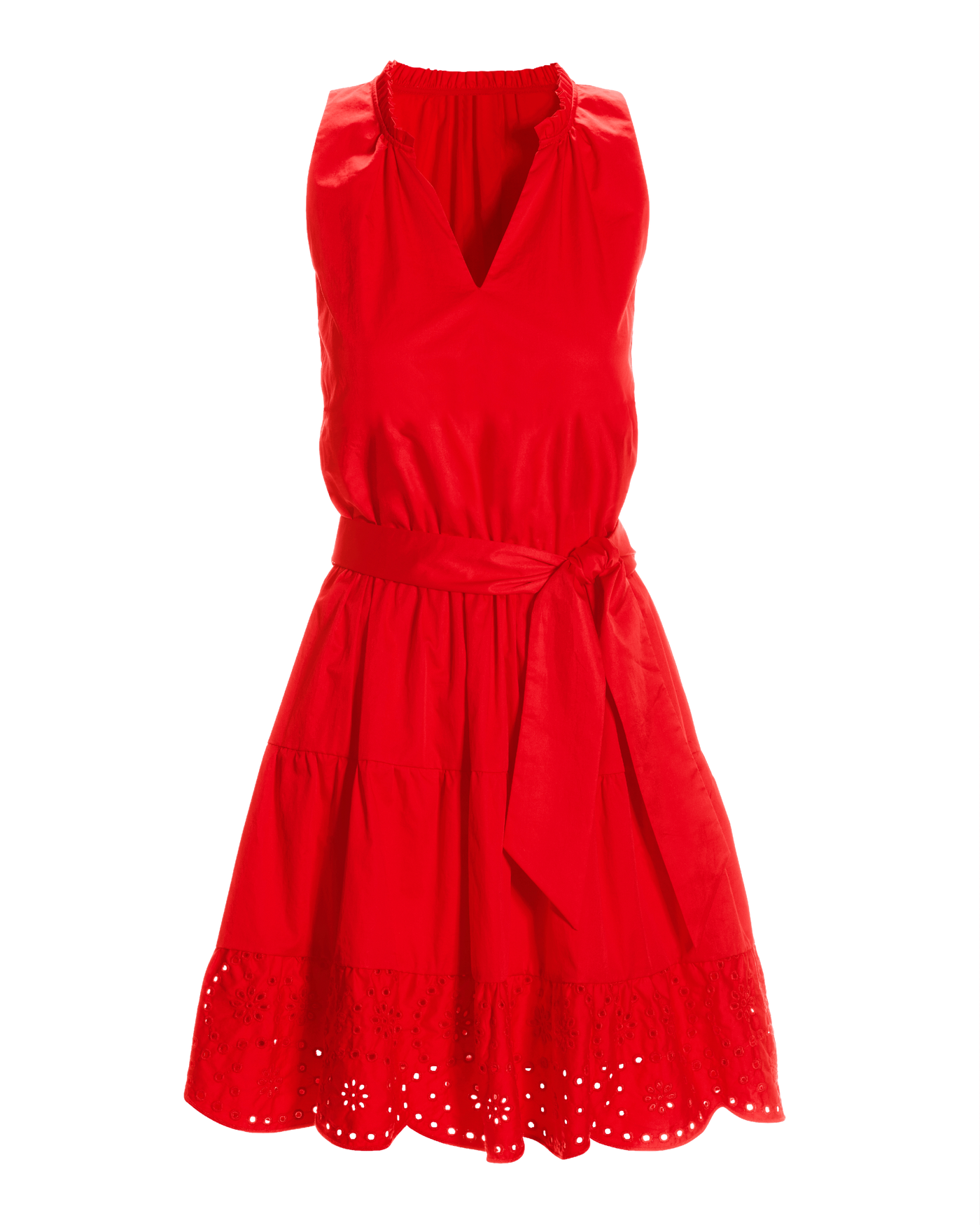 Tie Waist Tiered Fit And Flare Poplin Dress - Racing Red | Boston Proper