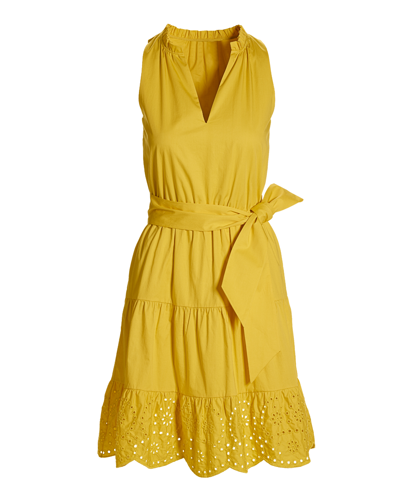 Tie Waist Tiered Fit And Flare Poplin Dress Lemon Drop