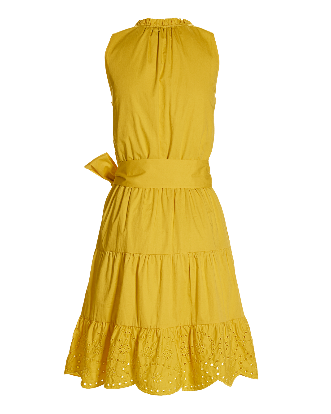 Tie Waist Tiered Fit And Flare Poplin Dress Lemon Drop