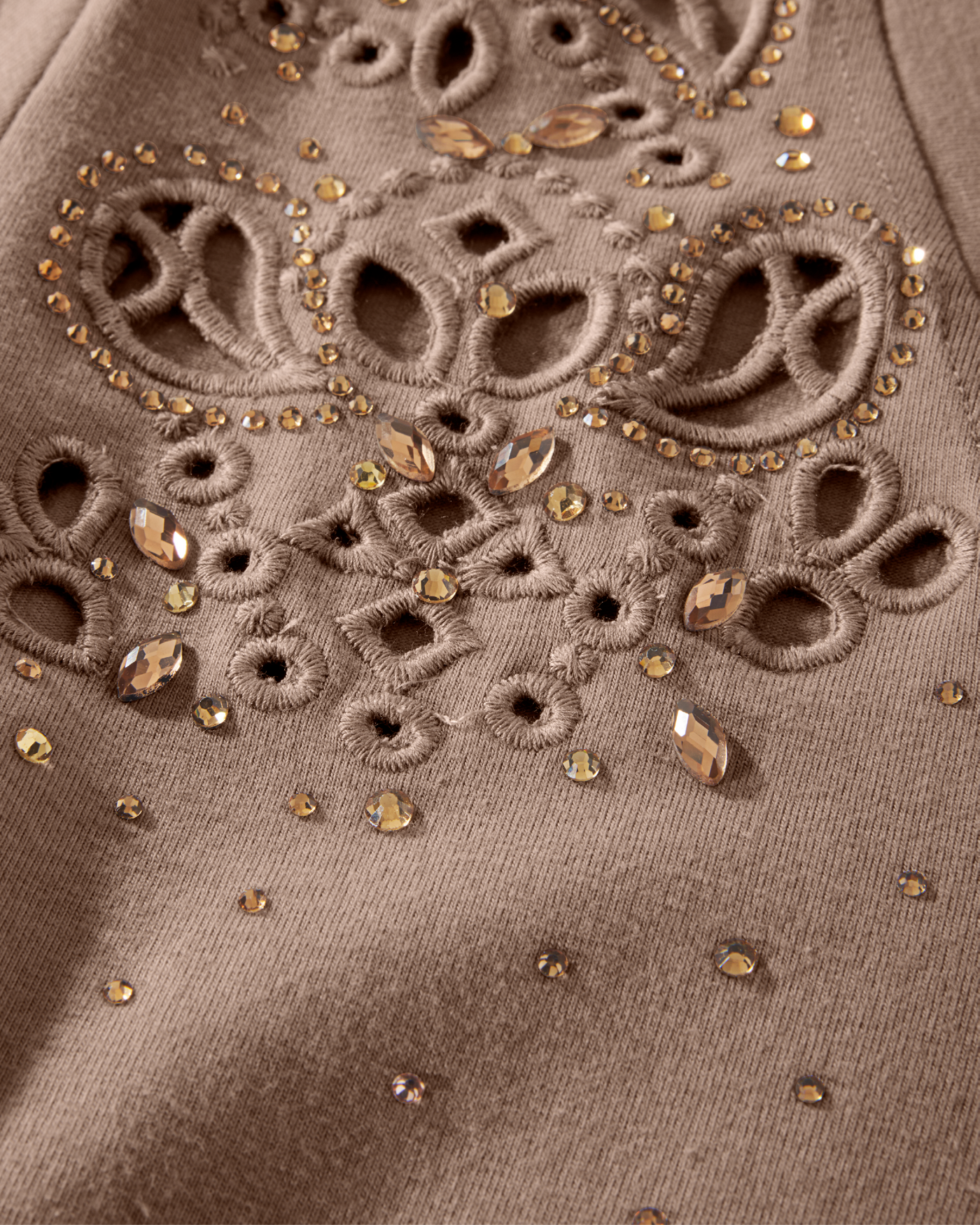 Rhinestone Eyelet V Neck Tee Dune