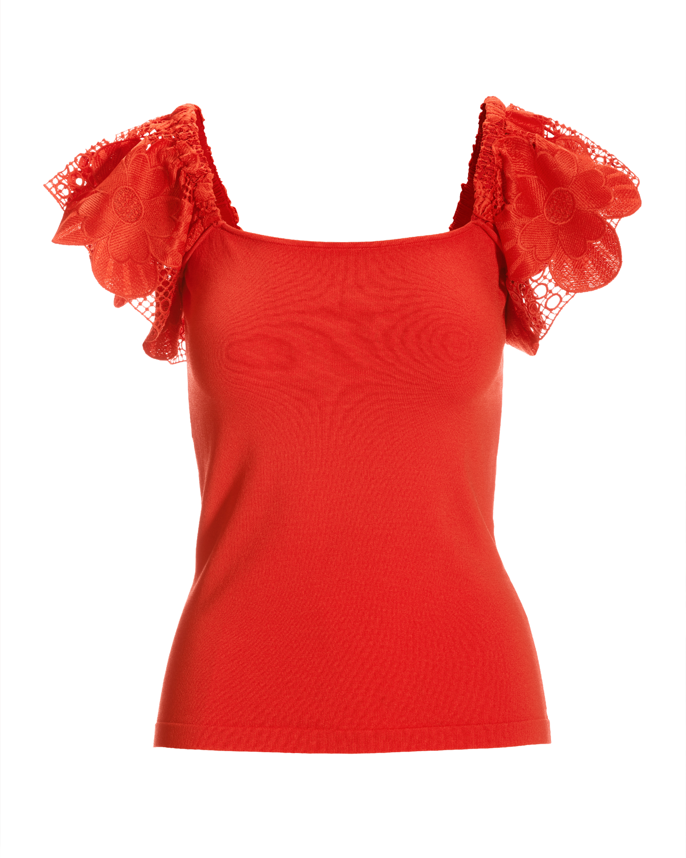 Lace Ruffle Sleeve Sweater Flame Orange Boston Proper