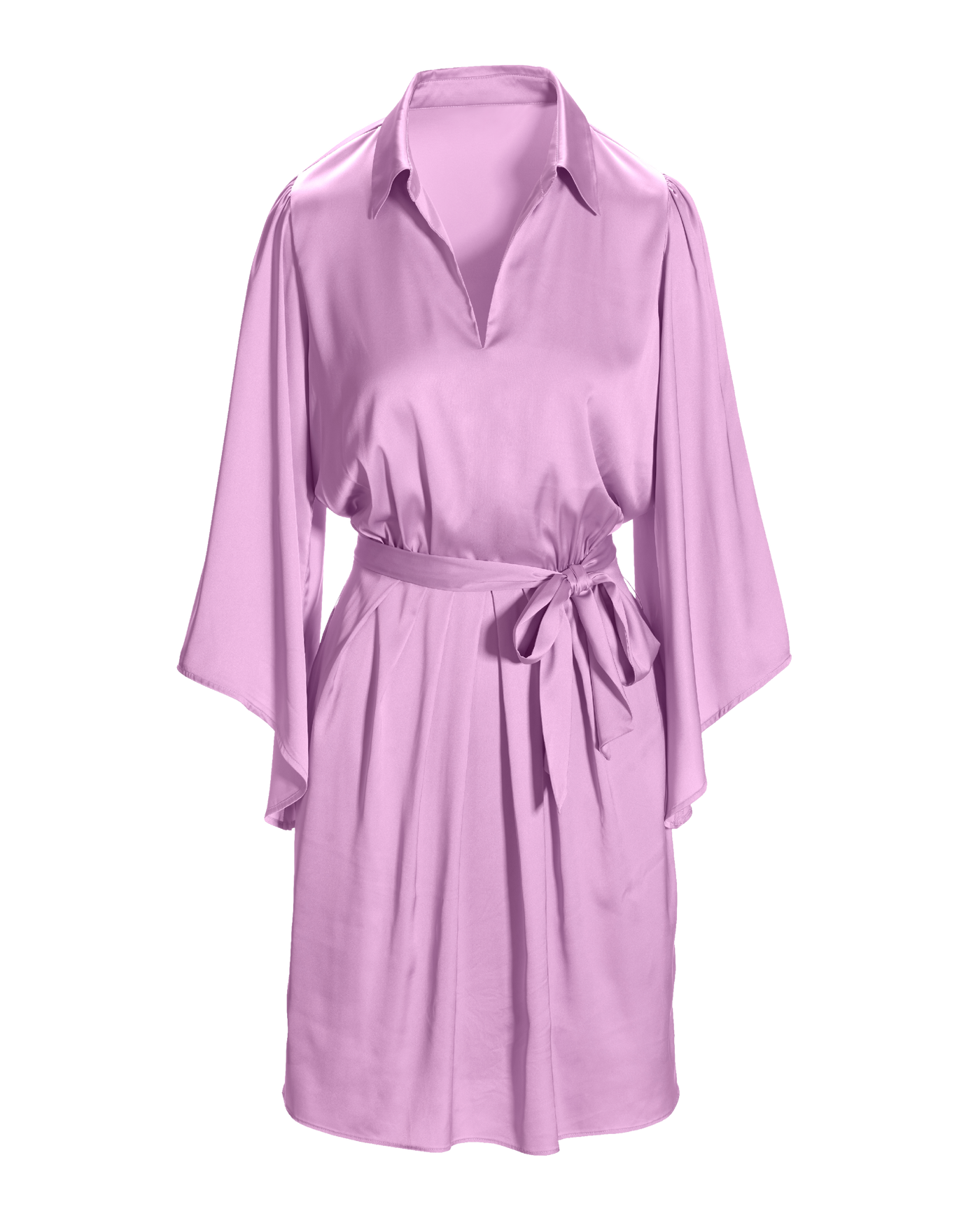 Flare Sleeve Collared Charmeuse Dress - Orchid Bouquet | Boston Proper