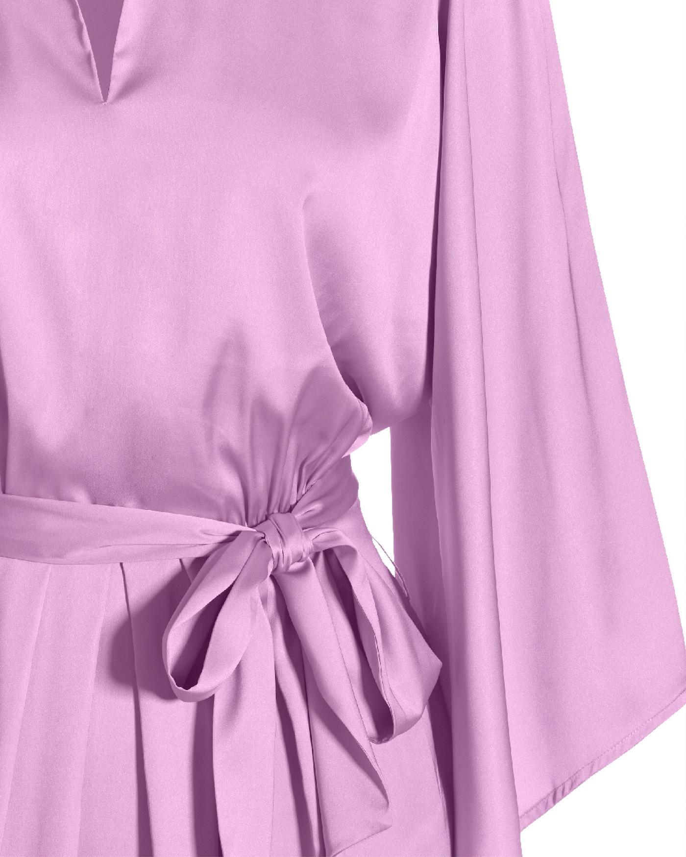 Flare Sleeve Collared Charmeuse Dress - Orchid Bouquet | Boston Proper