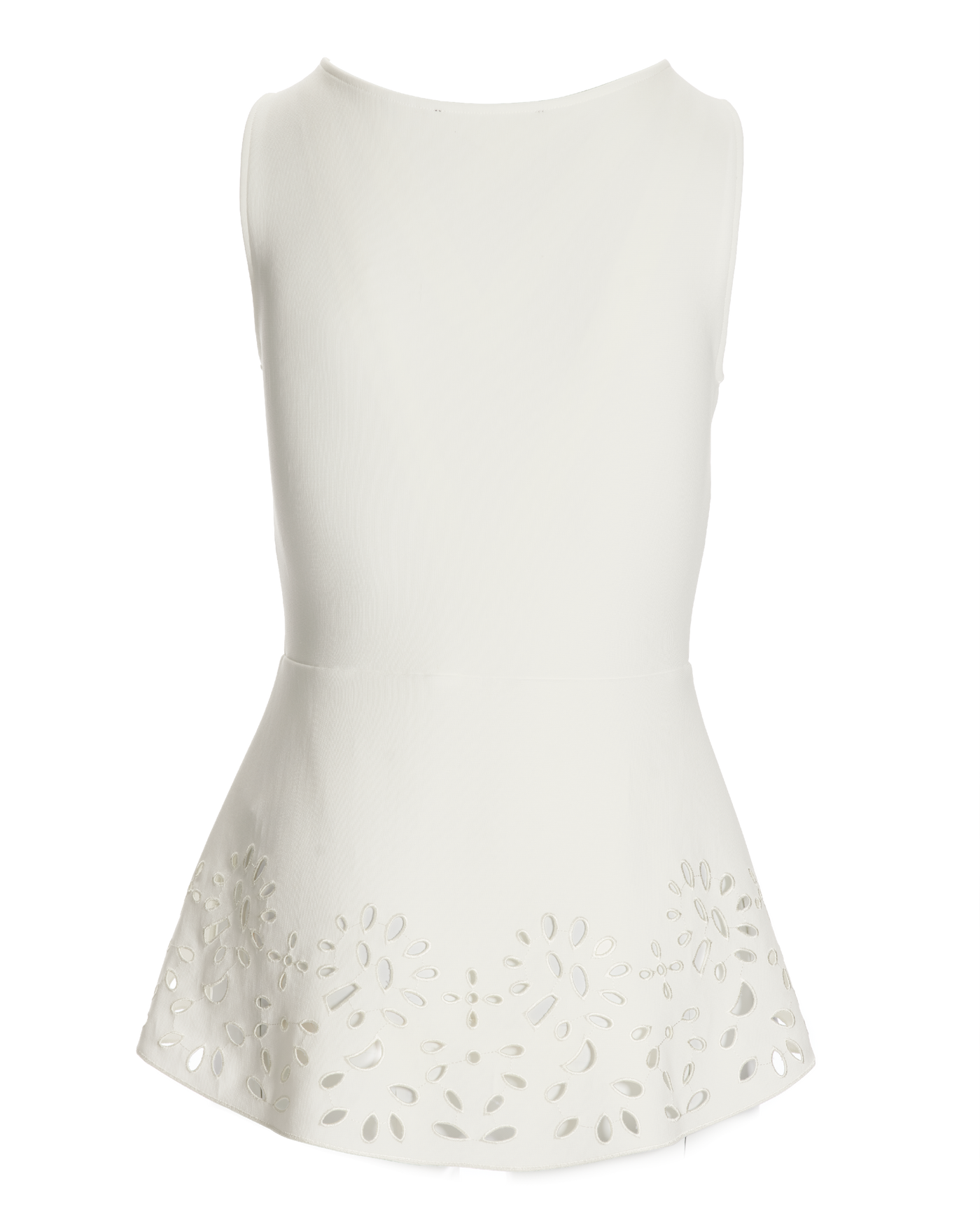 Beyond Travel Laser Cut Sleeveless Peplum Top - Ivory Coast