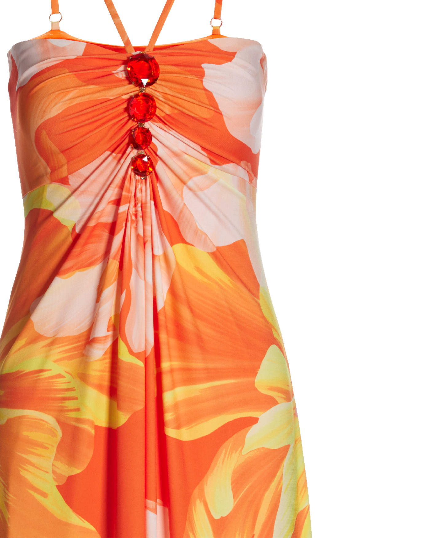Exploded Floral Print Gem Detailed Halter Maxi Dress - Orange Multi |  Boston Proper