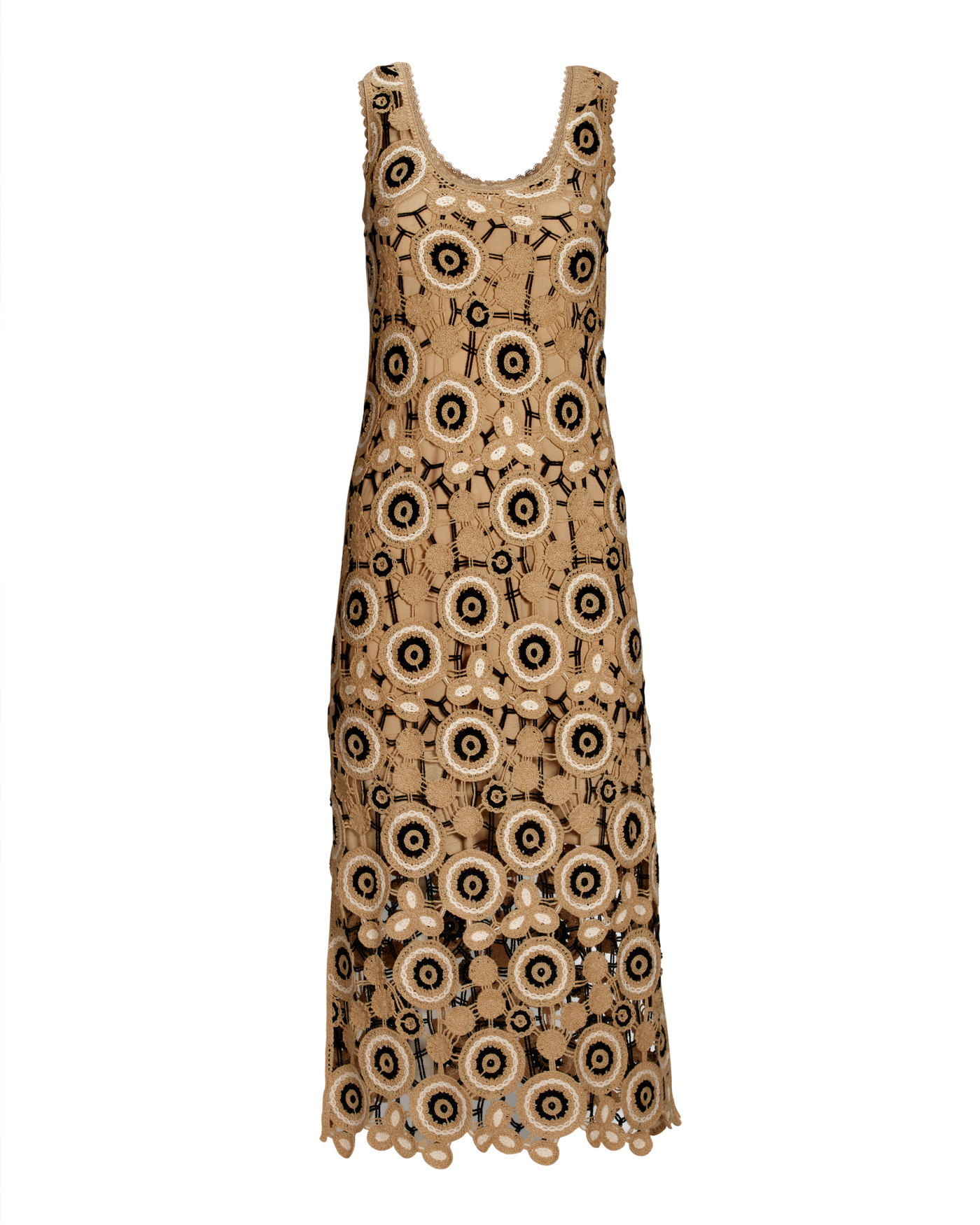 Multicolor Crochet Tank Ankle Length Dress - Tan / Black | Boston Proper