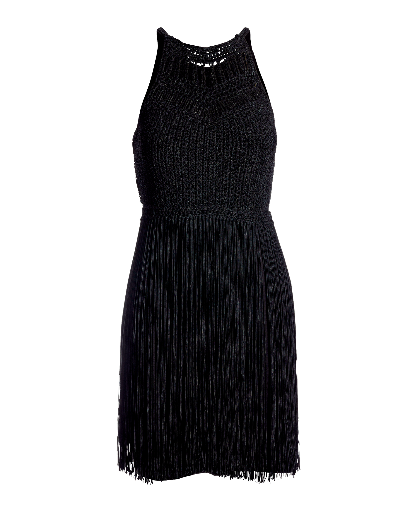 Halter Crochet Fringe Shift Dress - Black | Boston Proper
