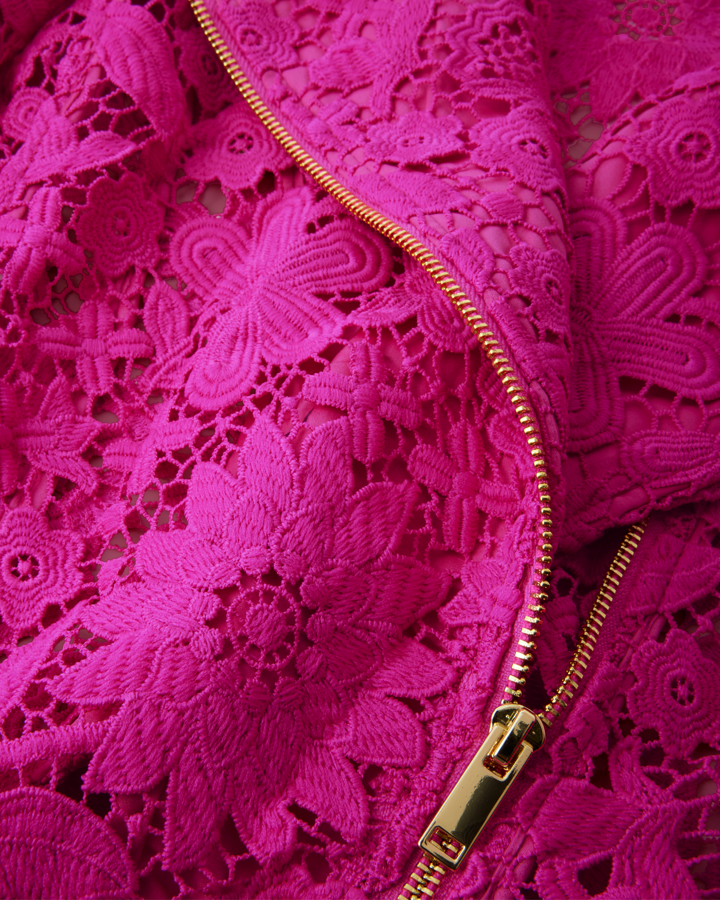 Scallop Trim Lace Moto Jacket - Fuchsia | Boston Proper