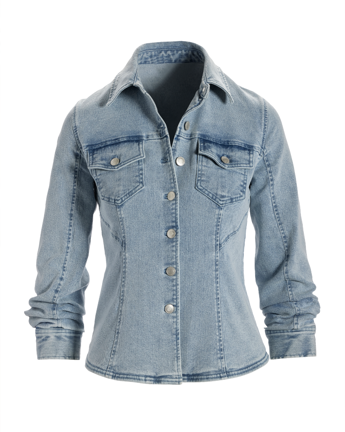 Ruched Sleeve Shaped Denim Jacket Light Wash