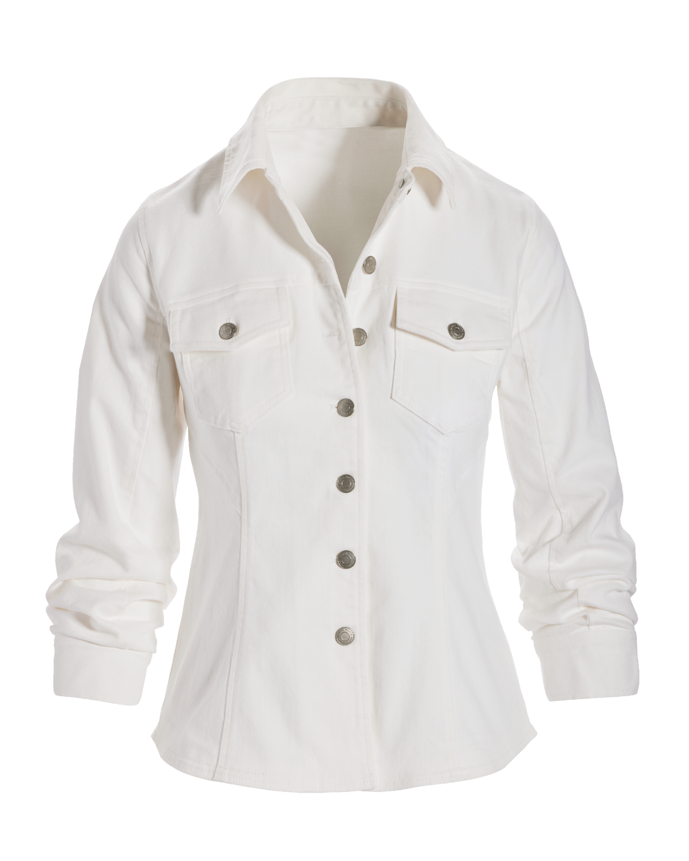 Ruched Sleeve Shaped Denim Jacket White
