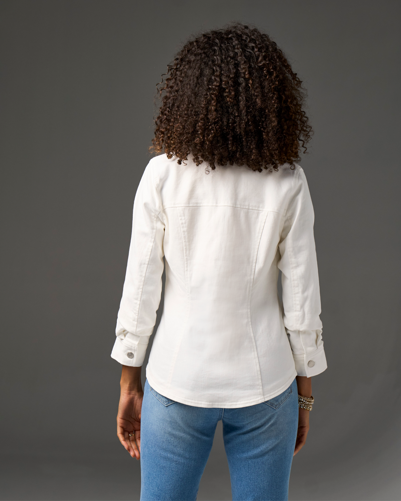 Ruched Sleeve Shaped Denim Jacket White