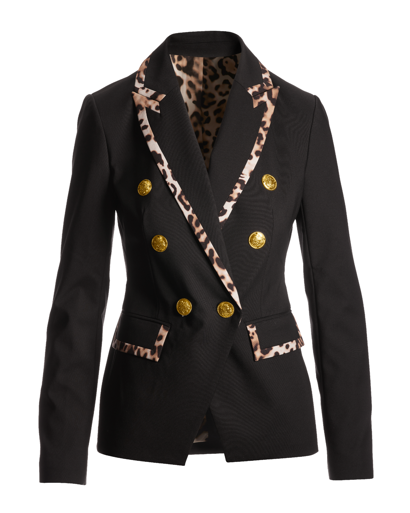 Exploded Cheetah Trim Modern Double Breasted Blazer