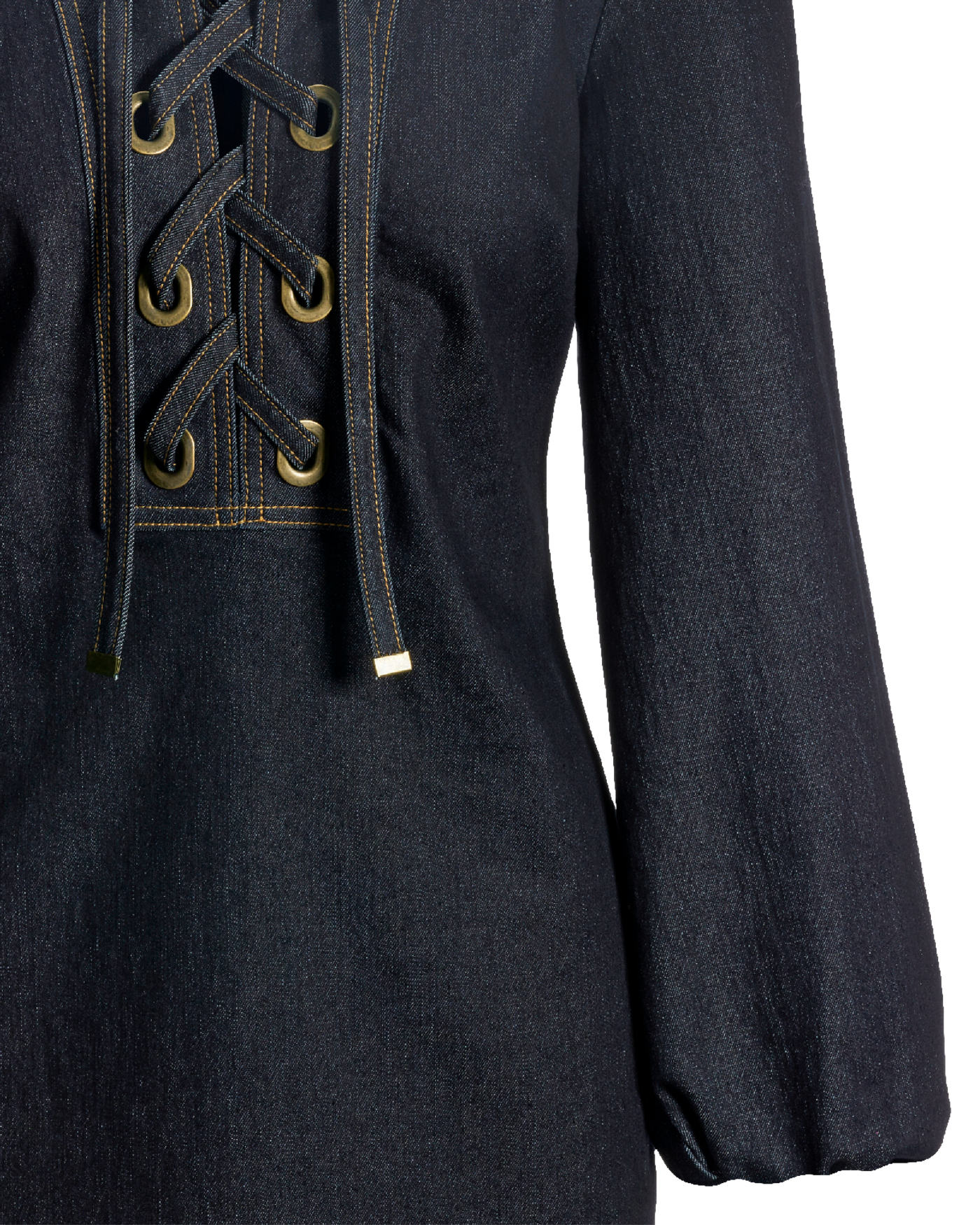Lace Up Grommet Detail Denim Tunic Dress Dark Rinse