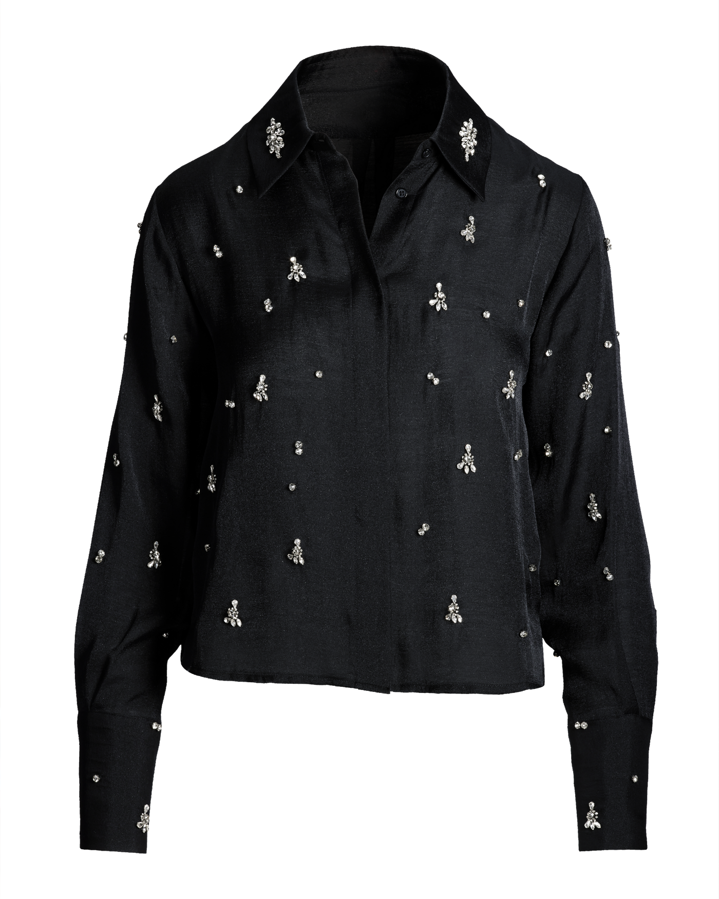 Crystal Embellished Button Up Shirt Black