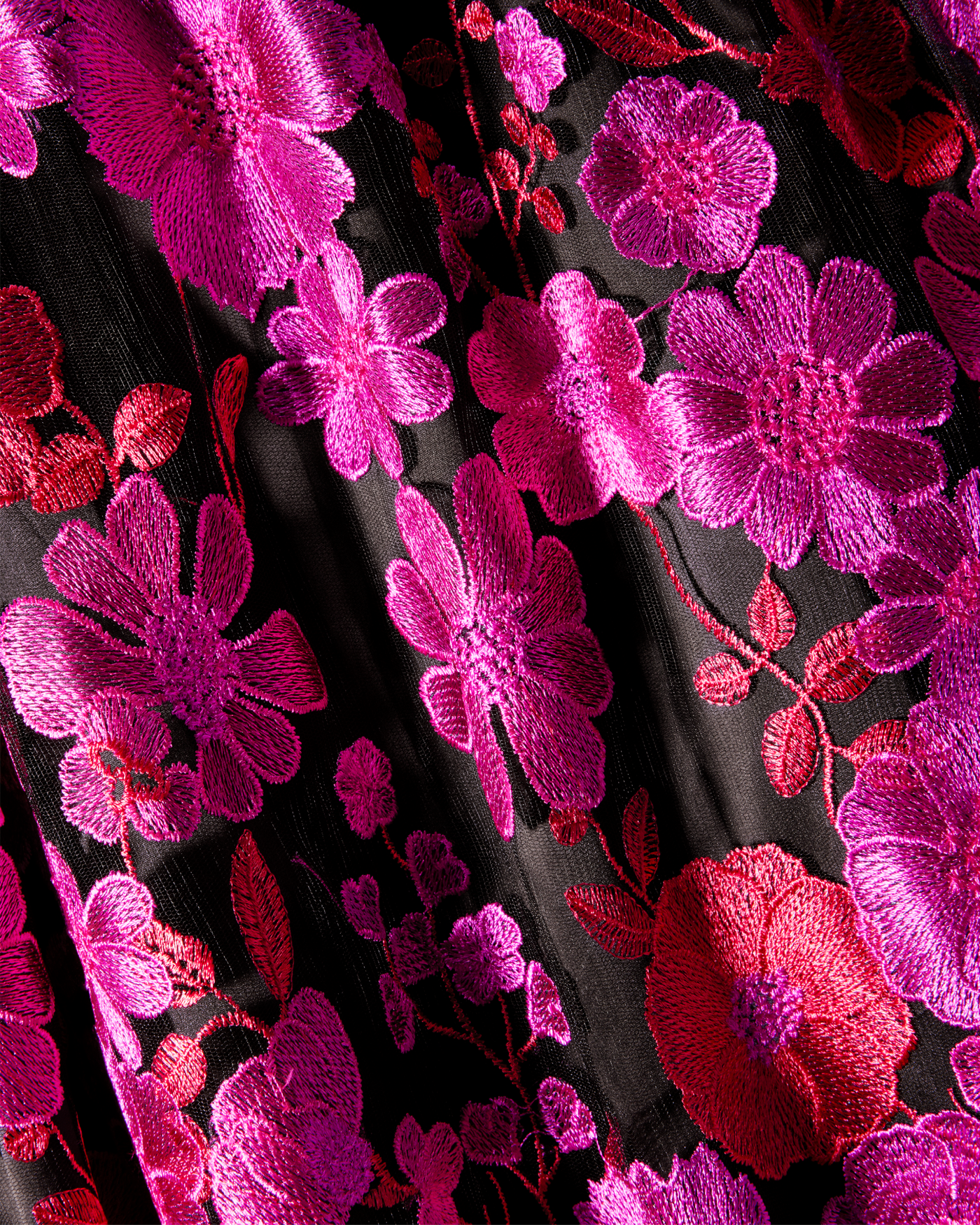Floral Embroidered Mesh A Line Midi dress Black Multi