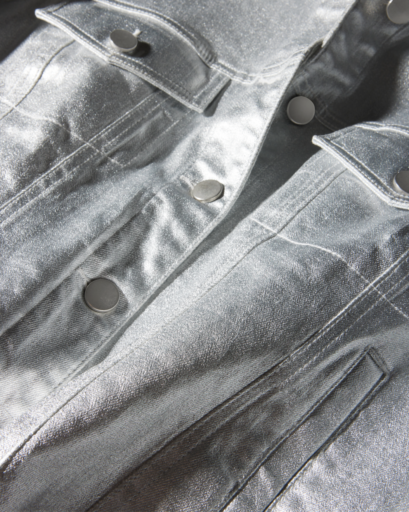 Coated Denim Puff Sleeve Jacket Silver Boston Proper