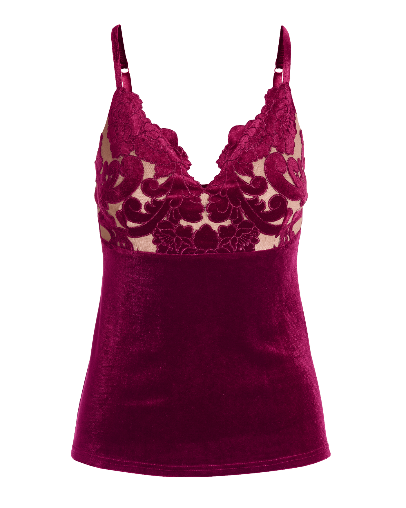 Velvet Scalloped Lace V Neck Cami Top Rumba Red | Boston Proper