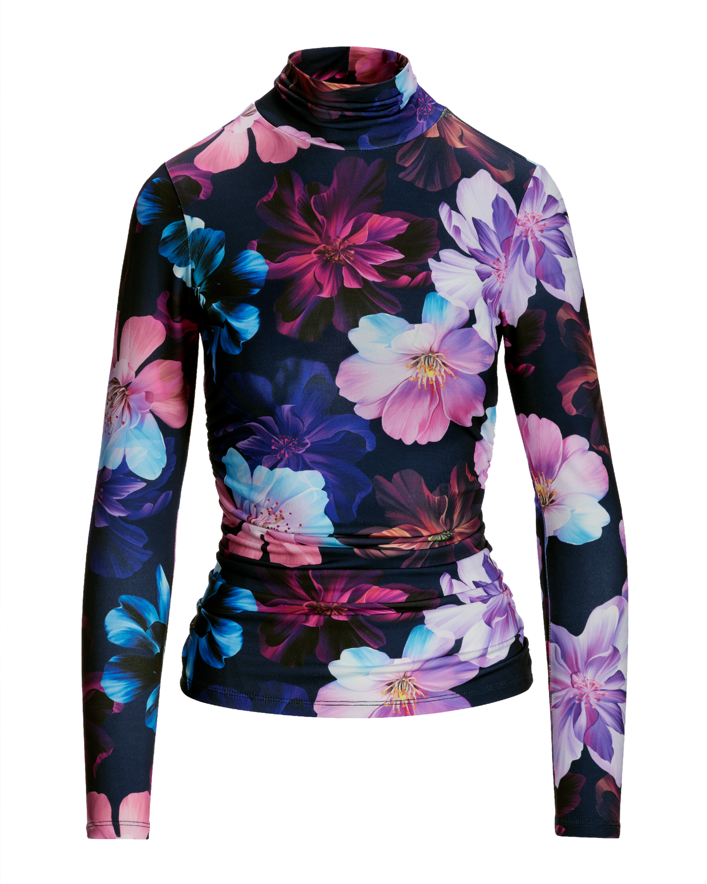 So Chic Midnight Garden Printed Turtleneck Top Black | Boston Proper